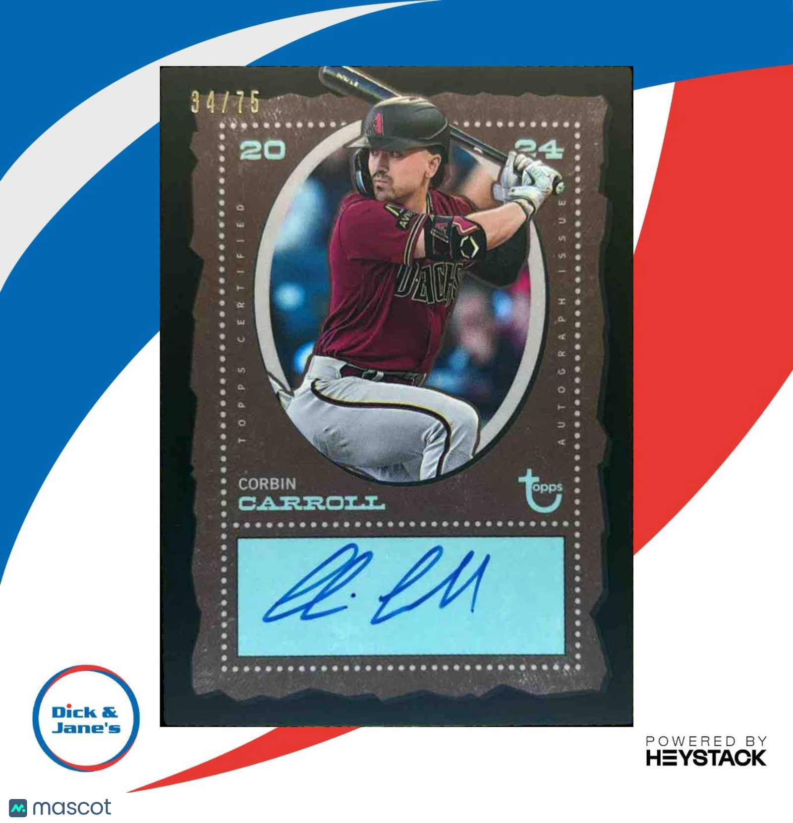 2024 Topps Brooklyn Collection Corbin Carroll Auto Black /75 Arizona Diamondback - Sports Cards