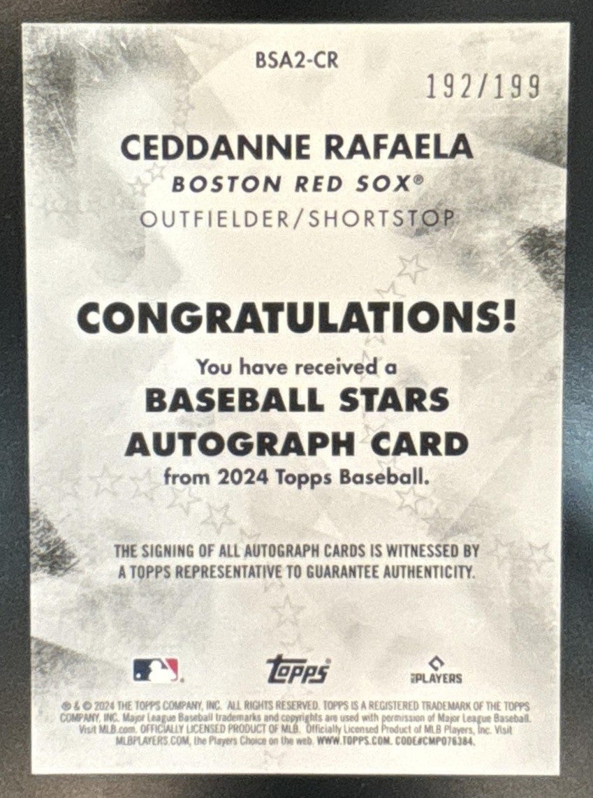2024 Topps Ceddanne Rafaela Baseball Stars Auto Black /199 RC Boston Red Sox - Sports Cards