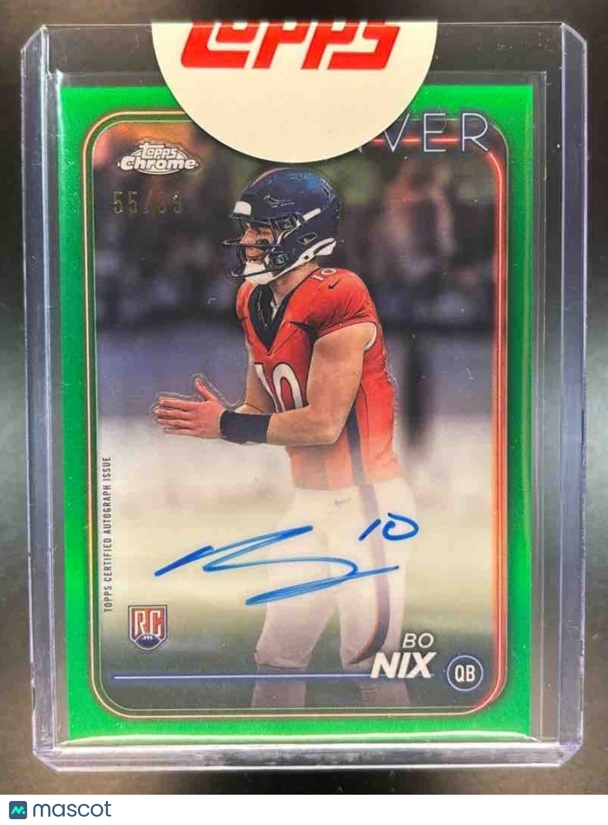 2024 Topps Chrome Bo Nix Rookie Auto True Green Refractor /99 RC Auto VAR - Sports Cards