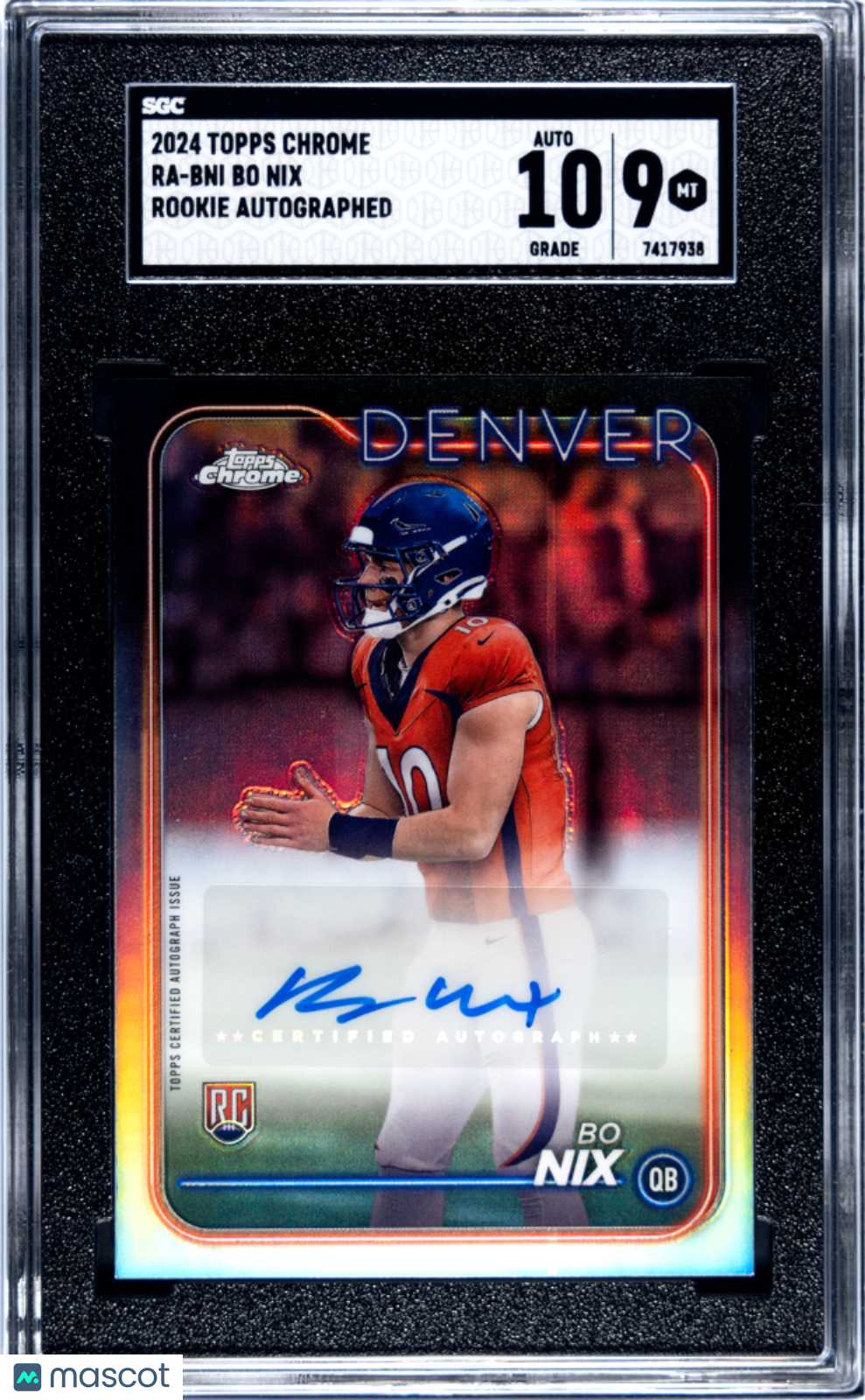 2024 Topps Chrome Bo Nix Rookie Autograph #RA-BNI SGC 9 MINT - Graded Sports Cards