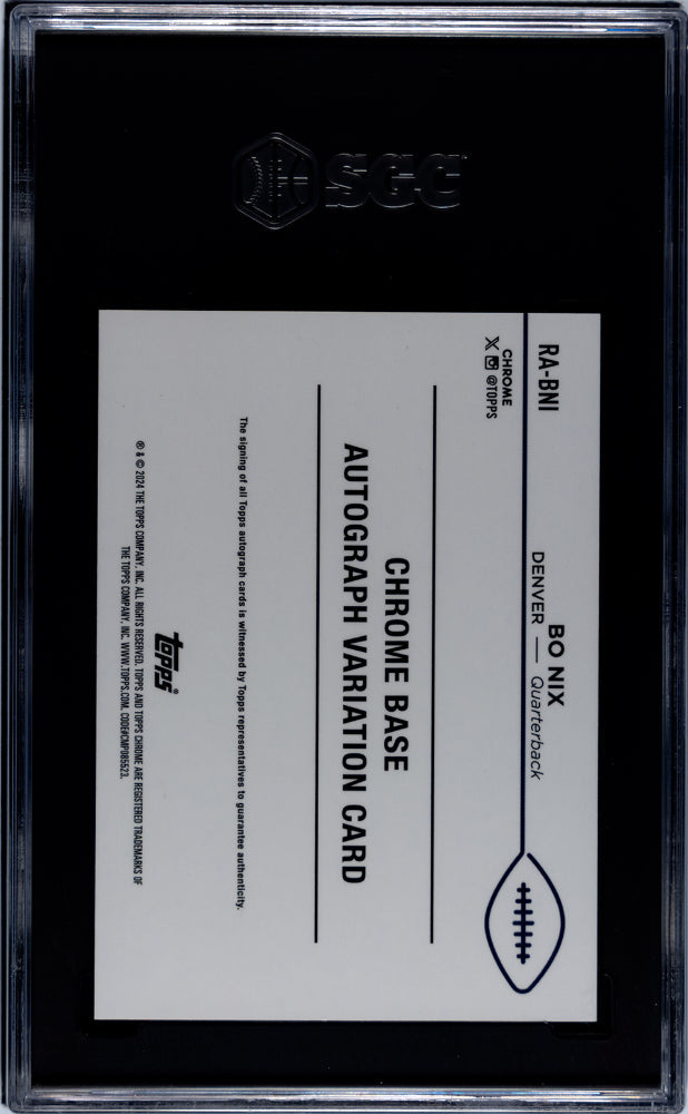 2024 Topps Chrome Bo Nix Rookie Autograph #RA-BNI SGC 9 MINT - Graded Sports Cards