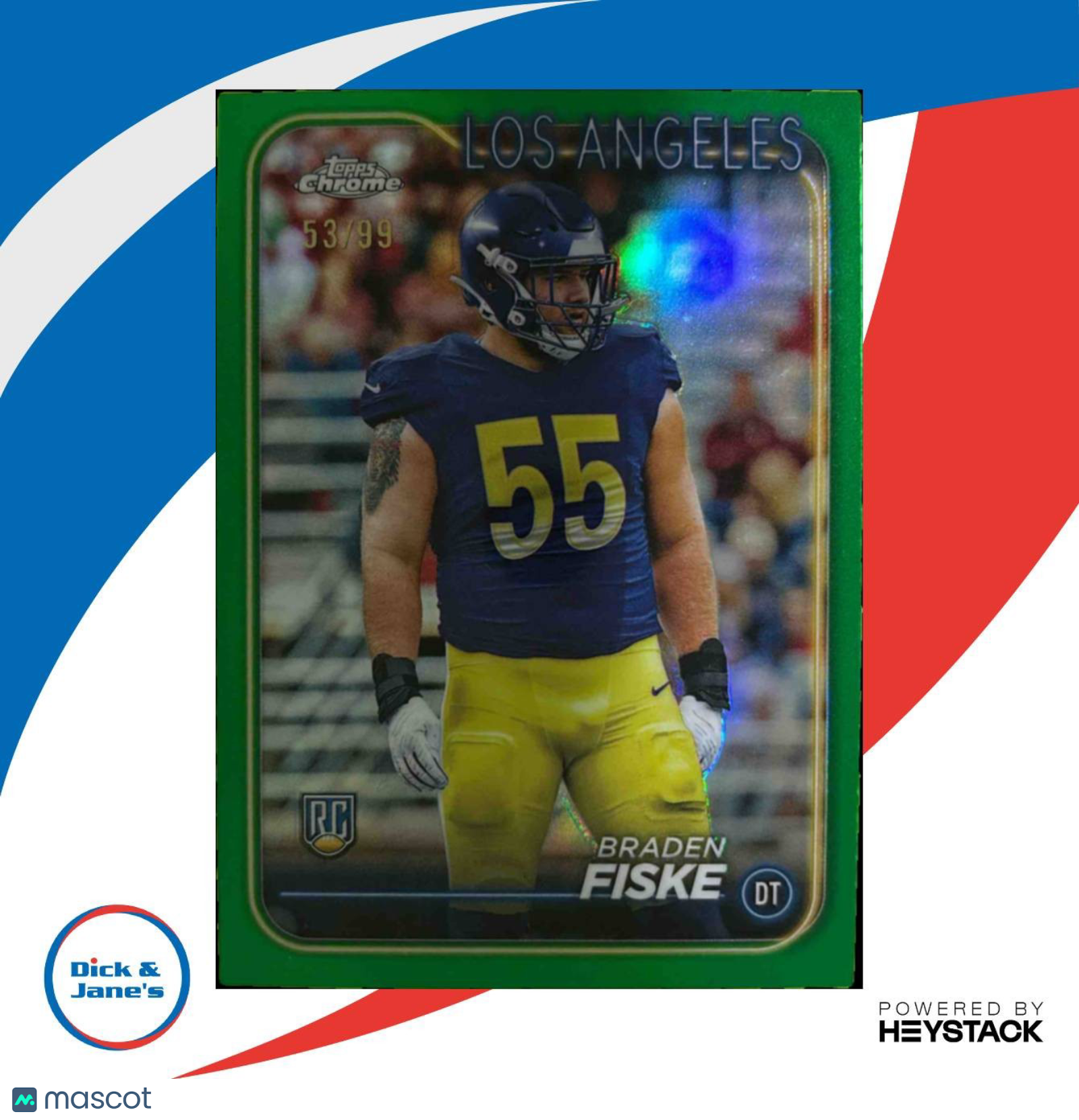 2024 Topps Chrome Braden Fiske Green Refractor 53/99 #273 RC Los Angeles Rams - Sports Cards