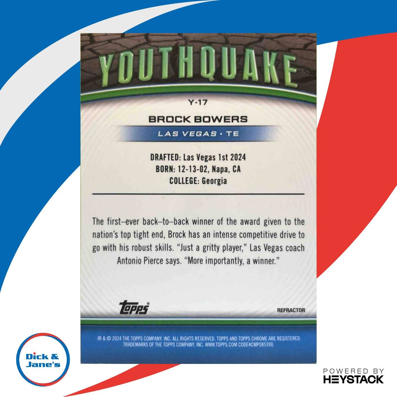 2024 Topps Chrome Brock Bowers Youthquake Refractor #Y-17 RC Las Vegas Raiders - Sports Cards