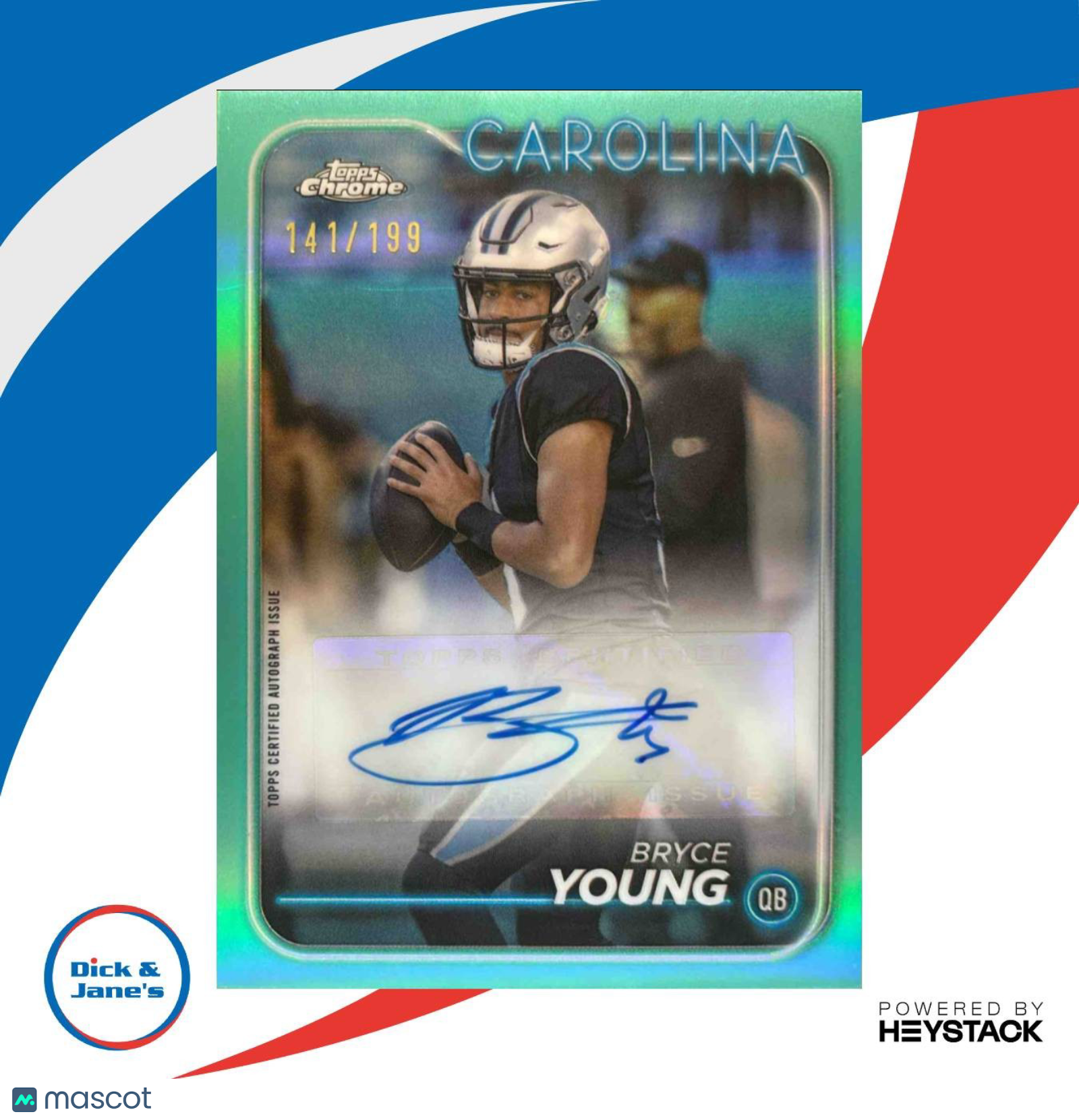 2024 Topps Chrome Bryce Young Auto Aqua Refractor 141/199 Carolina Panthers - Sports Cards