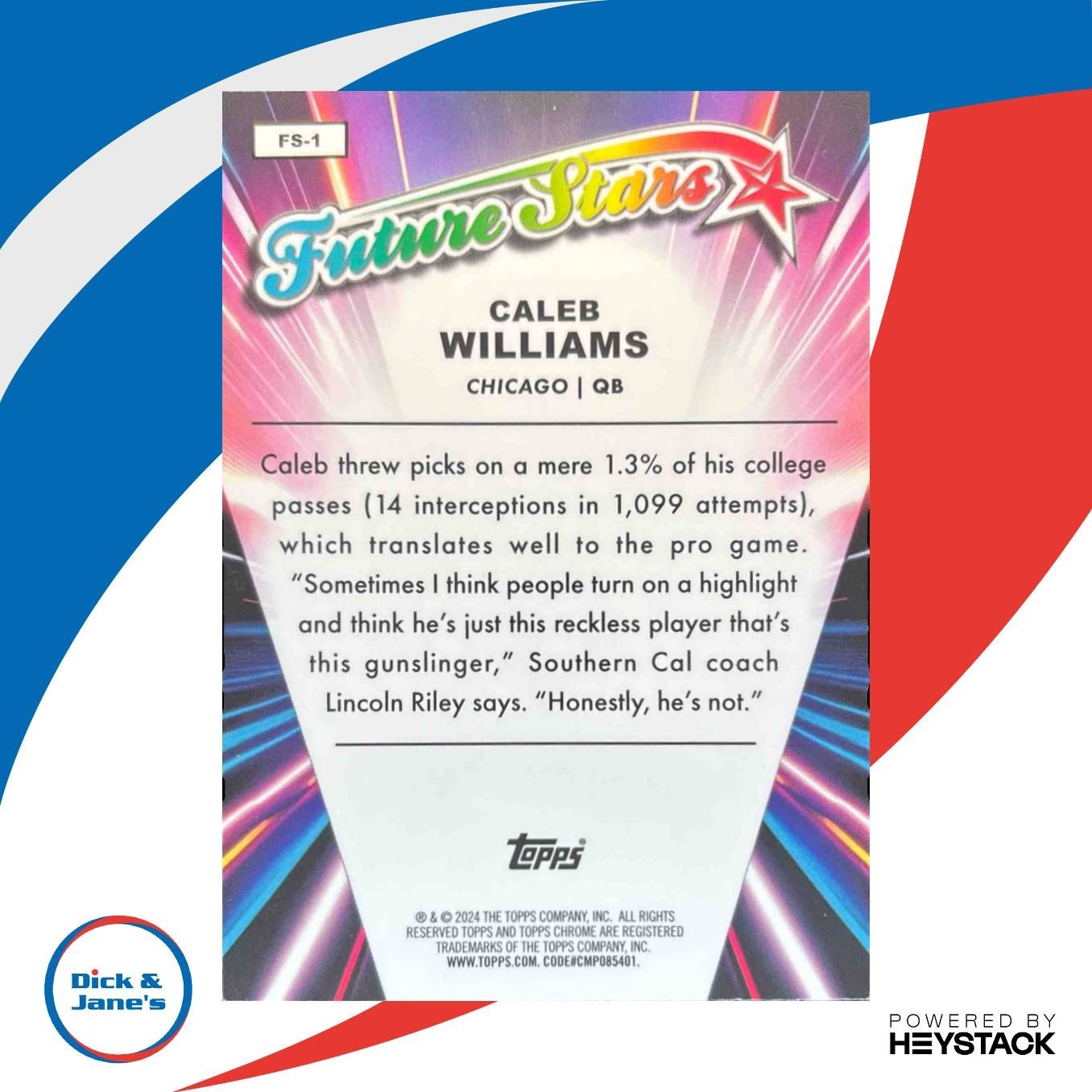 2024 Topps Chrome Caleb Williams Future Stars #FS-1 RC Chicago Bears - Sports Cards