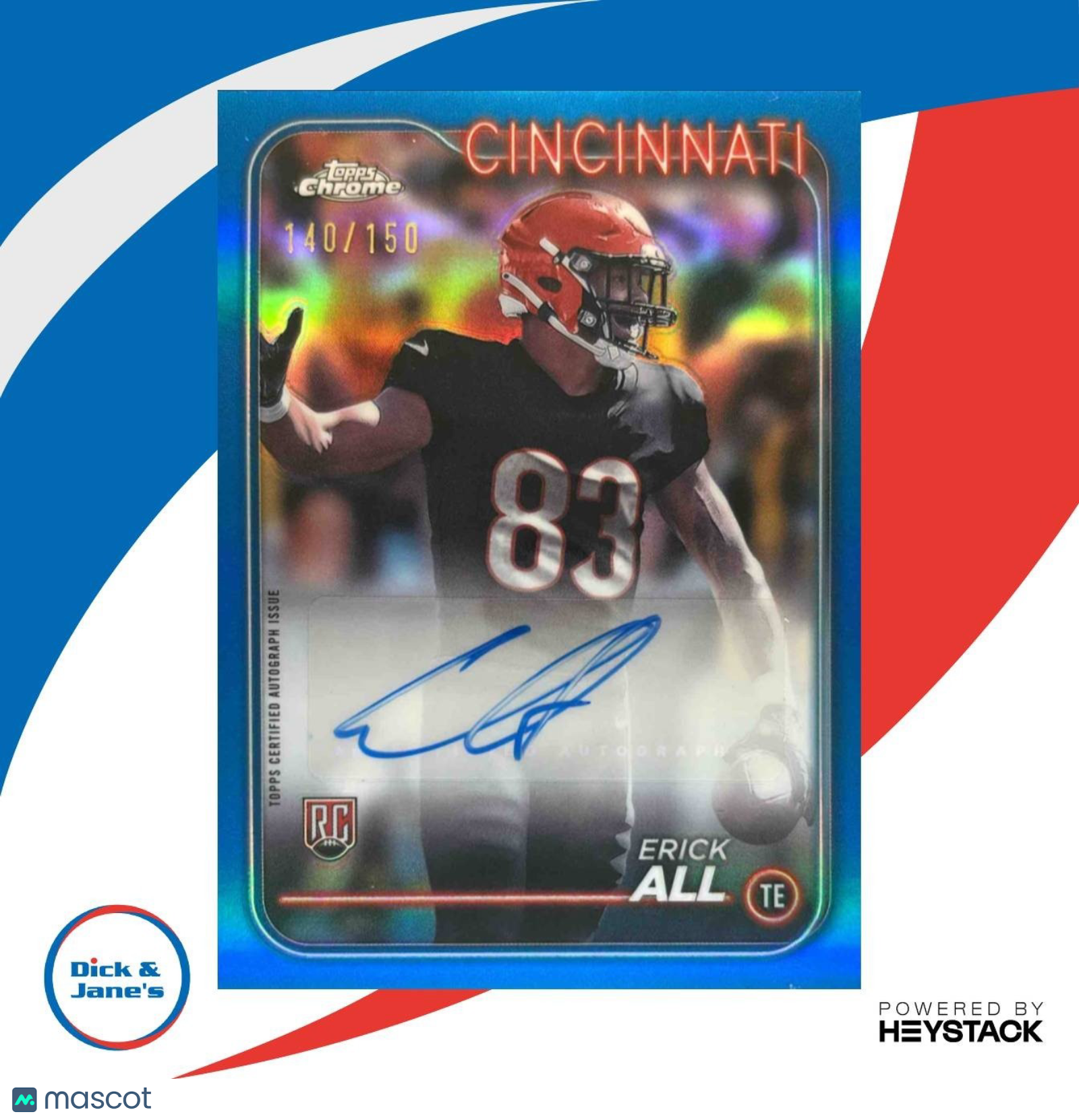 2024 Topps Chrome Erick All Rookie Auto Blue Refractor /150 RC Cincinnati Bengal - Sports Cards