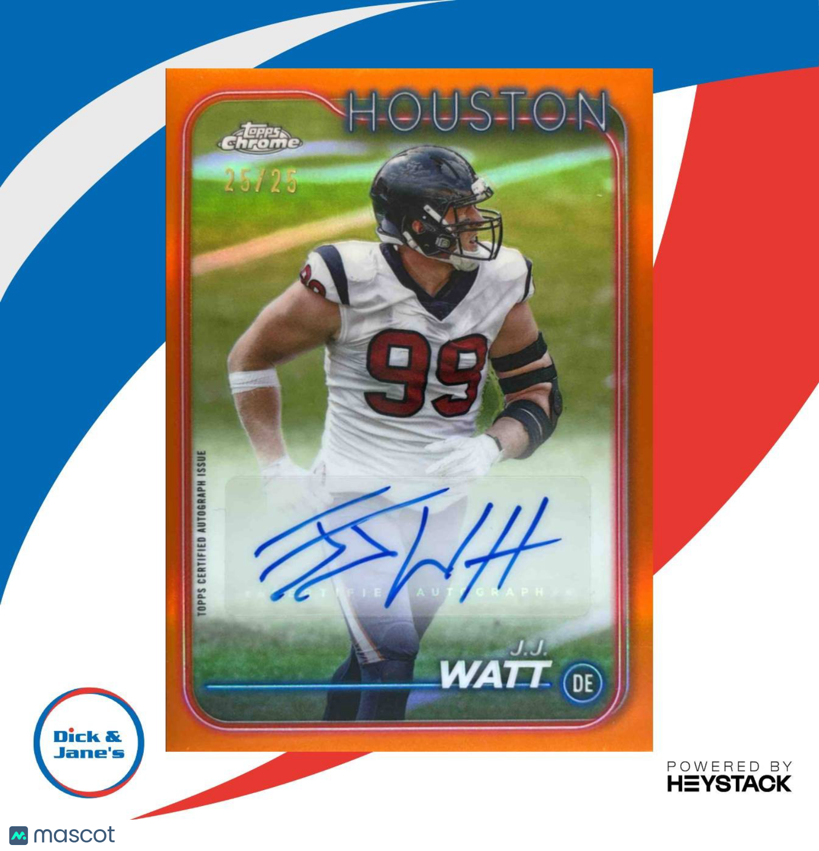 2024 Topps Chrome J.J. Watt Auto Orange Wave Refractor 25/25 Houston Texans - Sports Cards