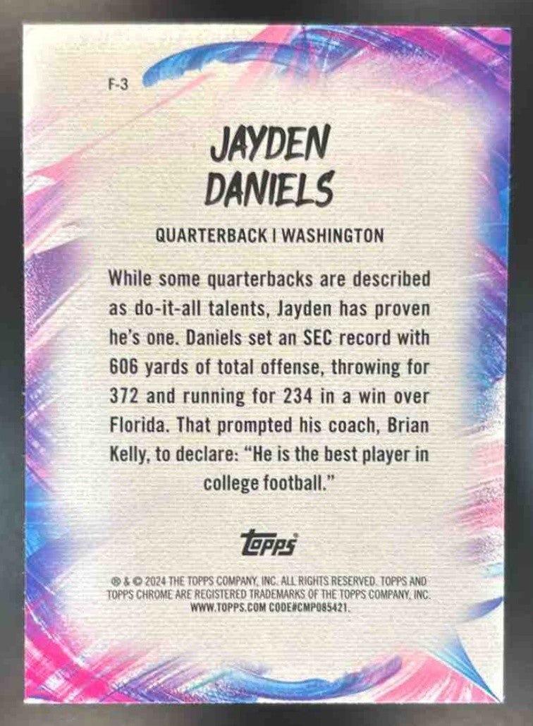 2024 Topps Chrome Jayden Daniels Finesse Pink Refractor RC Washington Commanders - Sports Cards