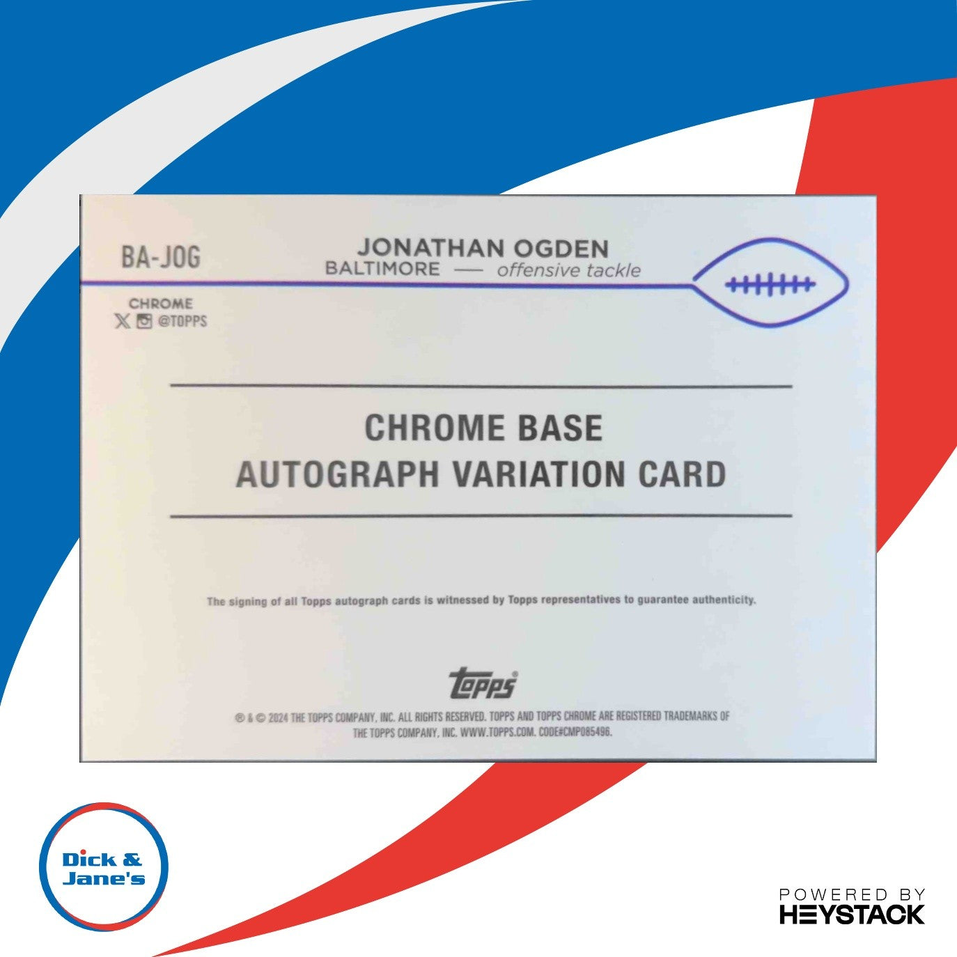 2024 Topps Chrome Jonathan Ogden Auto #BA-JOG Baltimore Ravens - Sports Cards