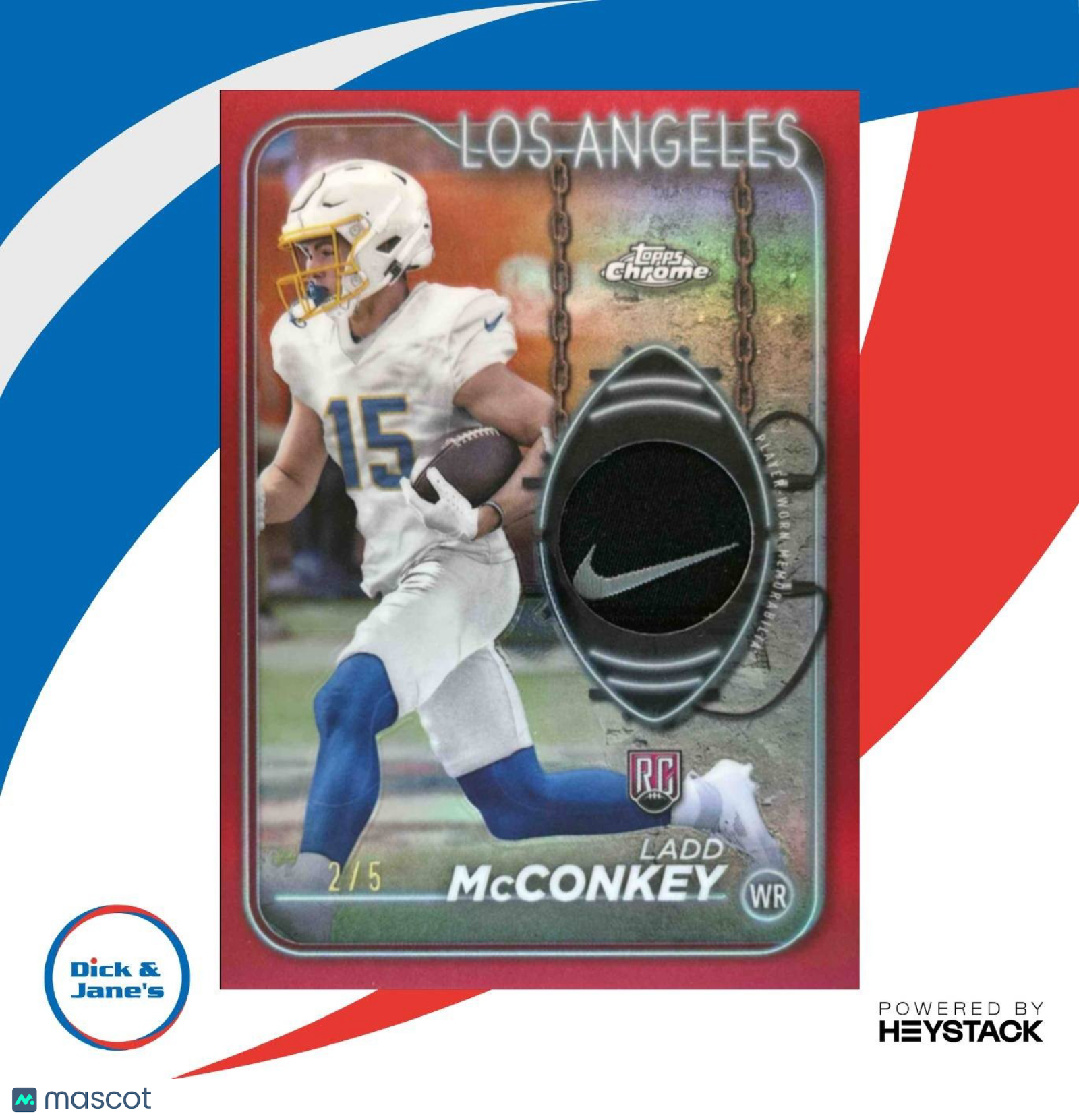 2024 Topps Chrome Ladd McConkey Rookie Relics Red Refractor /5 SWOOSH Chargers - Sports Cards