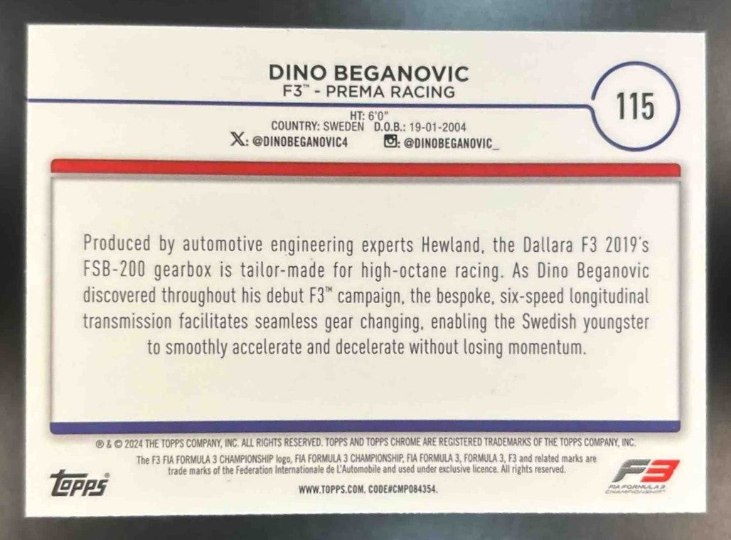 2024 Topps Chrome Logofractor Edition Formula 1 Dino Beganovic Green /99 #115 - Sports Cards