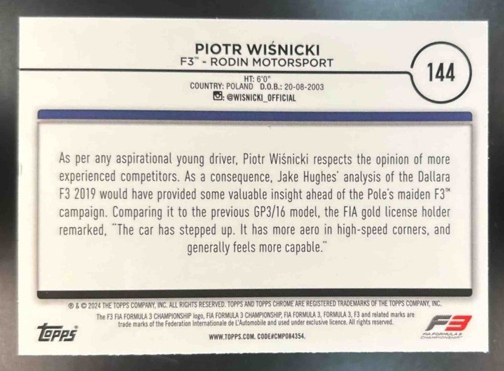 2024 Topps Chrome Logofractor Edition Formula 1 Piotr Wisnicki Gold /50 #144 - Sports Cards