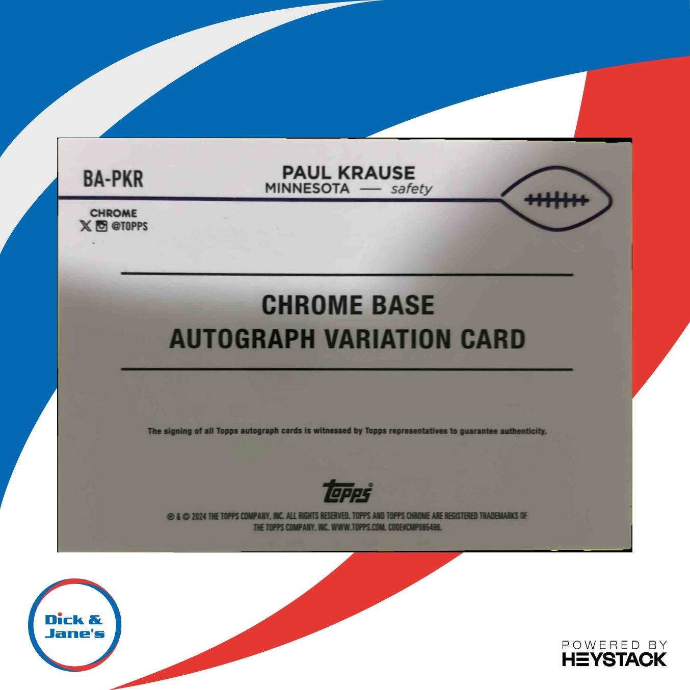 2024 Topps Chrome Paul Krause Auto Aqua Sonar Refractor /199 Minnesota Vikings - Sports Cards