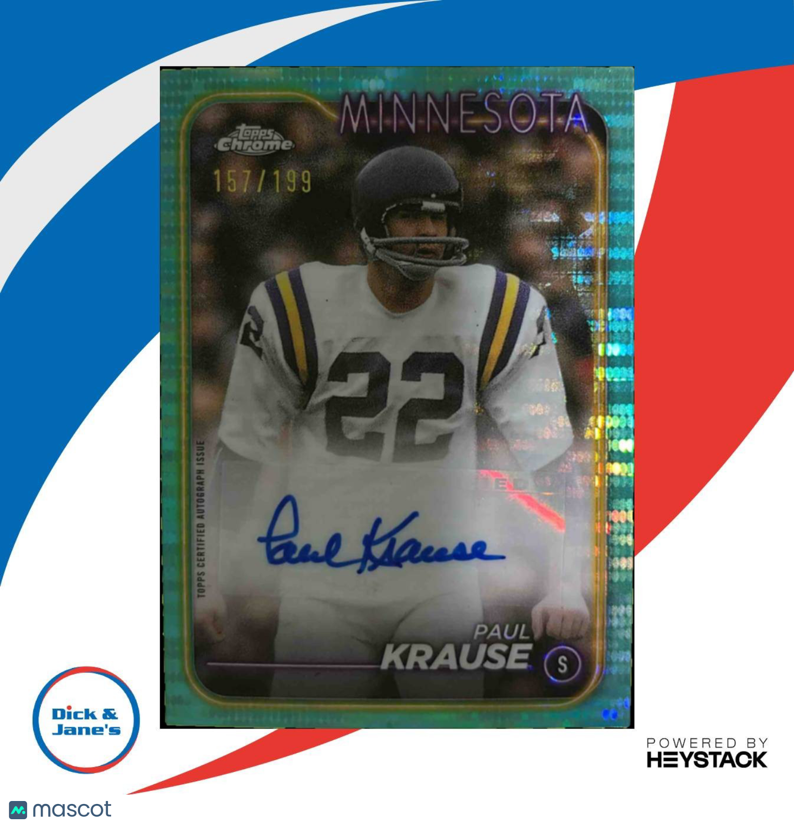 2024 Topps Chrome Paul Krause Auto Aqua Sonar Refractor /199 Minnesota Vikings - Sports Cards