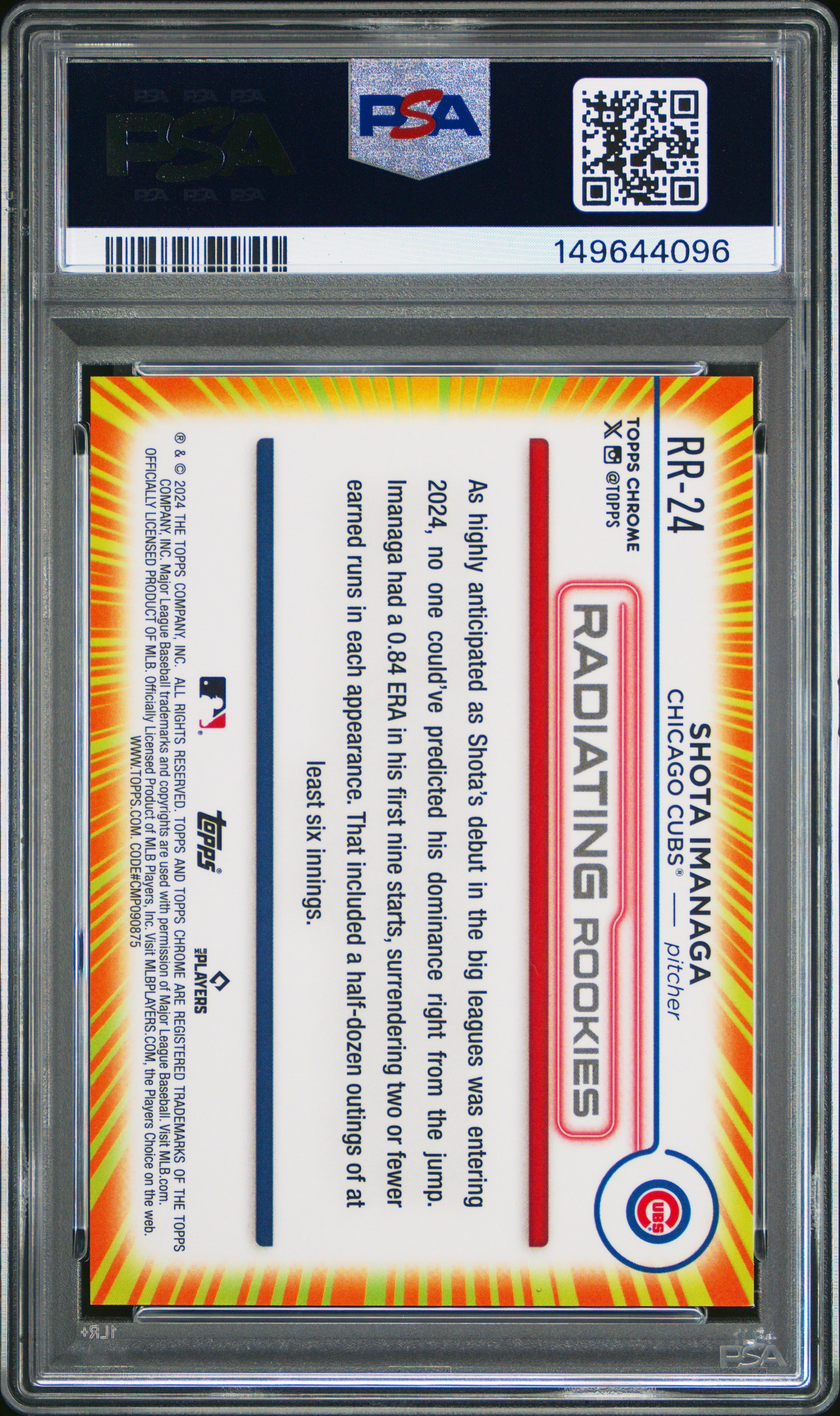 2024 Topps Chrome Radiating Rookies Shota Imanaga Update #RR24 PSA 9 - Graded Sports Cards