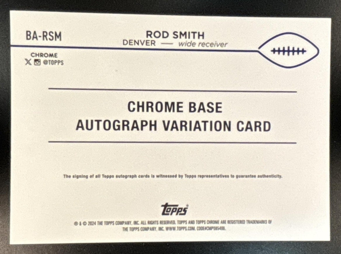2024 Topps Chrome Rod Smith Auto Orange Refractor /25 Denver Broncos - Sports Cards