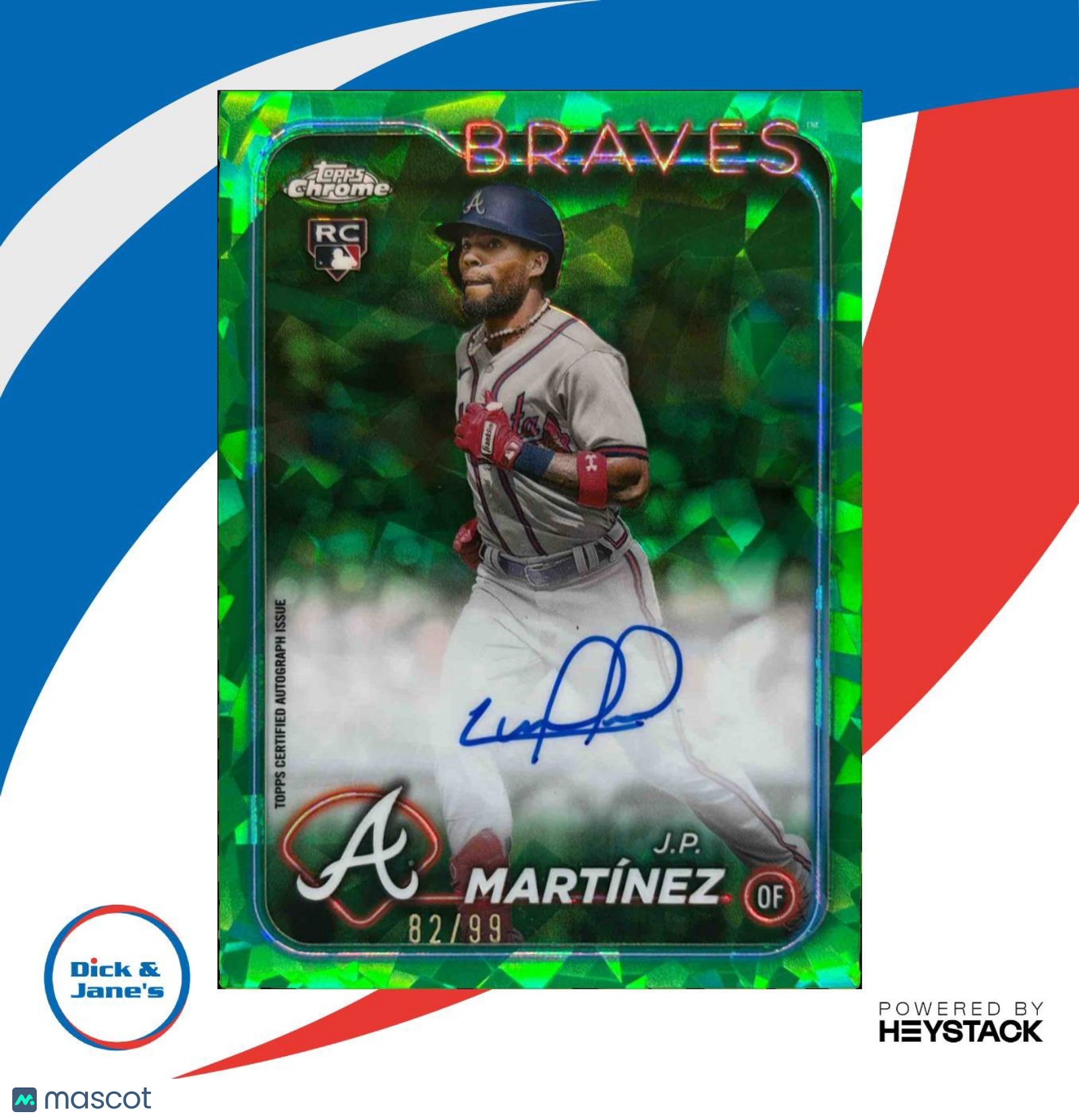 2024 Topps Chrome Sapphire J.P. Martinez Auto Green Refractor 82/99 RC Braves - Sports Cards