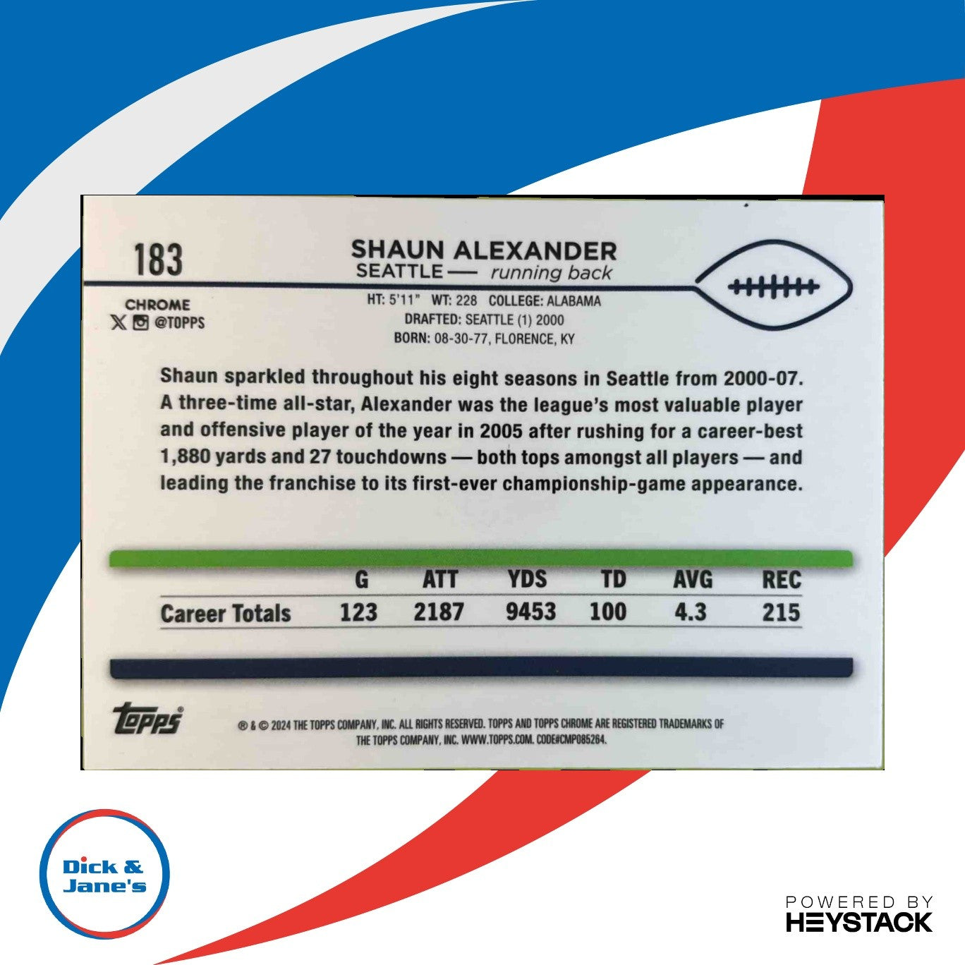 2024 Topps Chrome Shaun Alexander Yellow Wave Refractor 34/75 Seattle Seahawks - Sports Cards