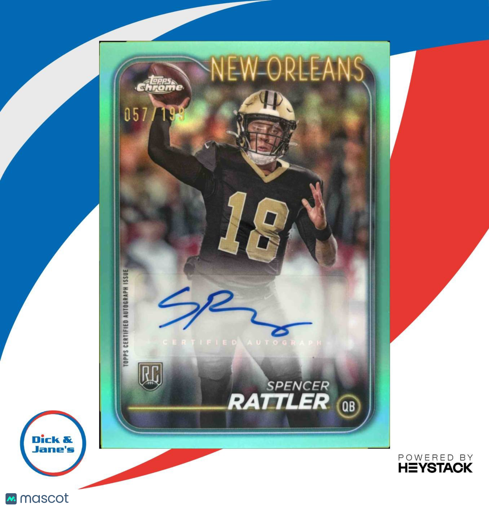 2024 Topps Chrome Spencer Rattler Rookie Auto Aqua Refractor /199 RC New Orleans - Sports Cards