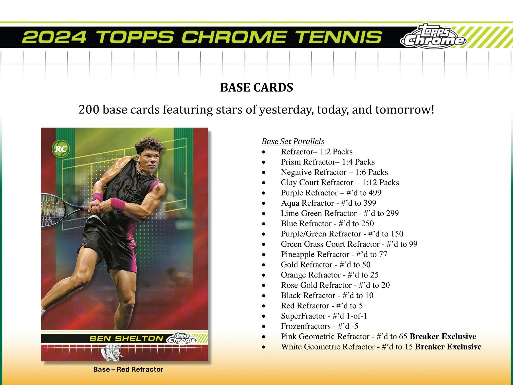 2024 Topps Chrome Tennis Hobby Box (3 Autographs) - Tennis Hobby Box
