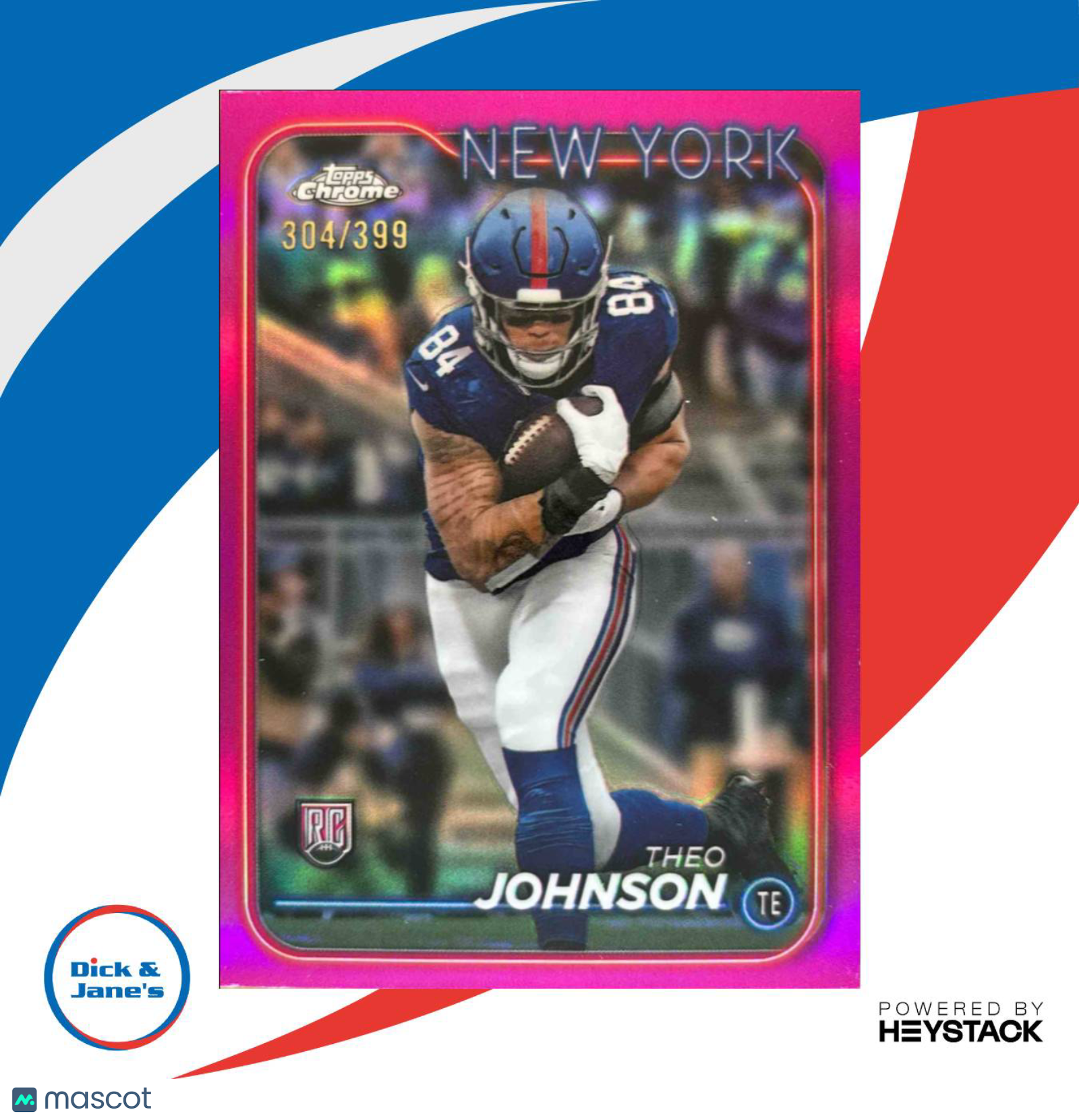 2024 Topps Chrome Theo Johnson Magenta Refractor 304/399 #257 RC New York Giants - Sports Cards