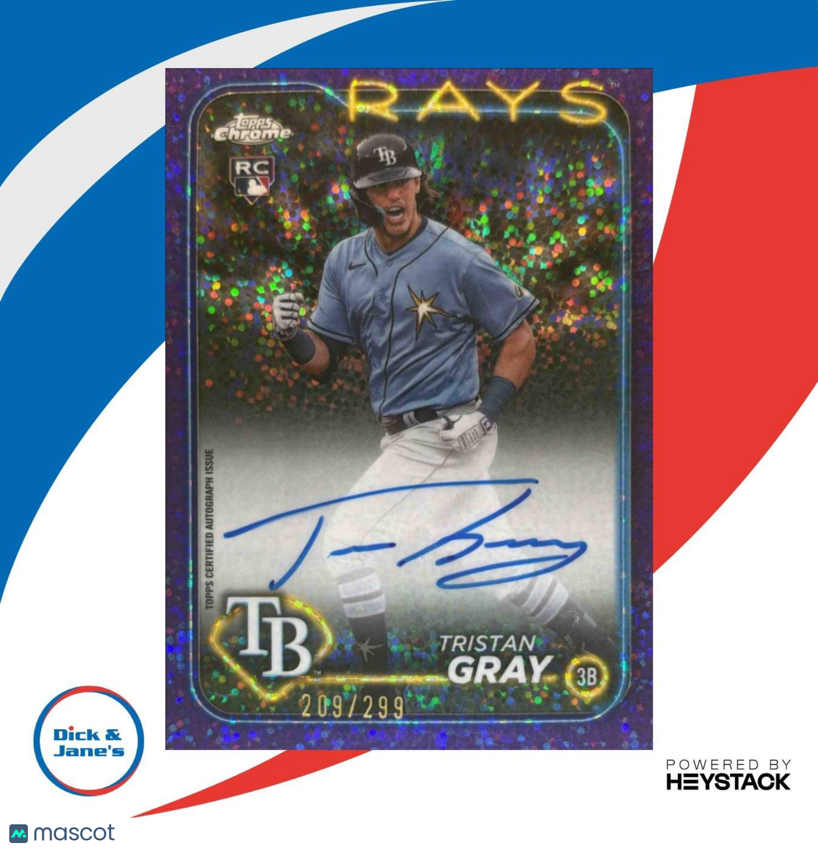 2024 Topps Chrome Tristan Gray Rookie Auto Purple Speckle /299 RC Tampa Bay Rays - Sports Cards