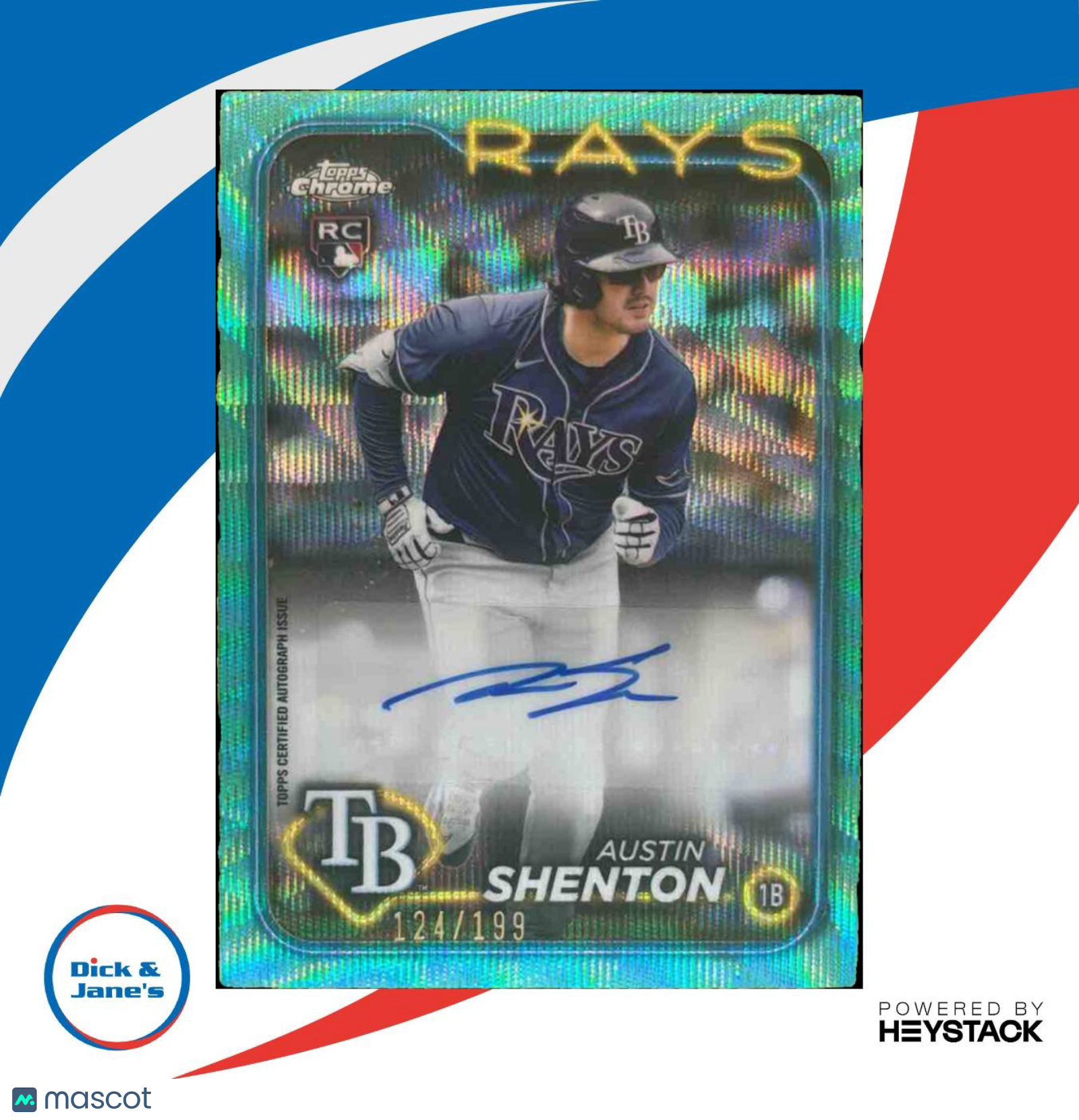 2024 Topps Chrome Update Austin Shenton Auto Aqua Wave /199 RC Tampa Bay Rays - Sports Cards