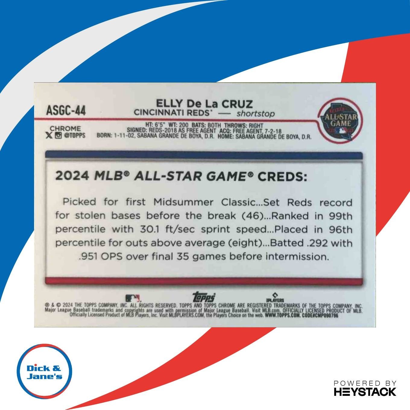 2024 Topps Chrome Update Elly De La Cruz All-Star Game #ASGC-44 RC Reds - Sports Cards