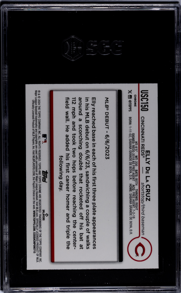 2024 Topps Chrome Update Elly De La Cruz Raywave Refractor Rookie SGC 9 MINT - Graded Sports Cards