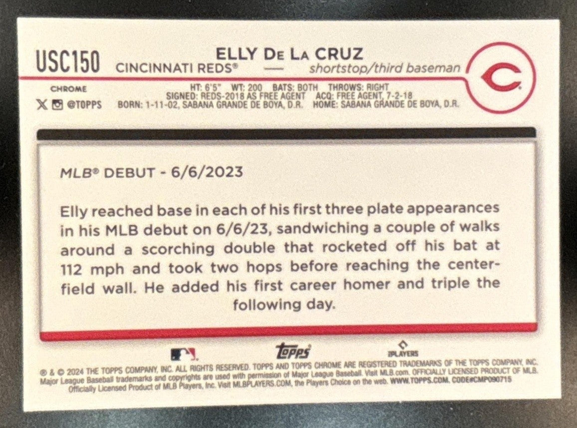 2024 Topps Chrome Update Elly De La Cruz X-Fractor #USC150 RC Cincinnati Reds - Sports Cards