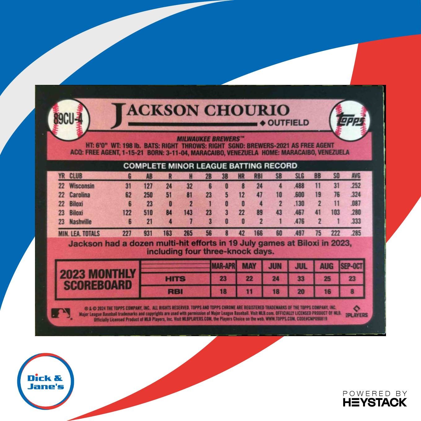 2024 Topps Chrome Update Jackson Chourio 35th 1989 Green Refractor 32/99 RC - Sports Cards