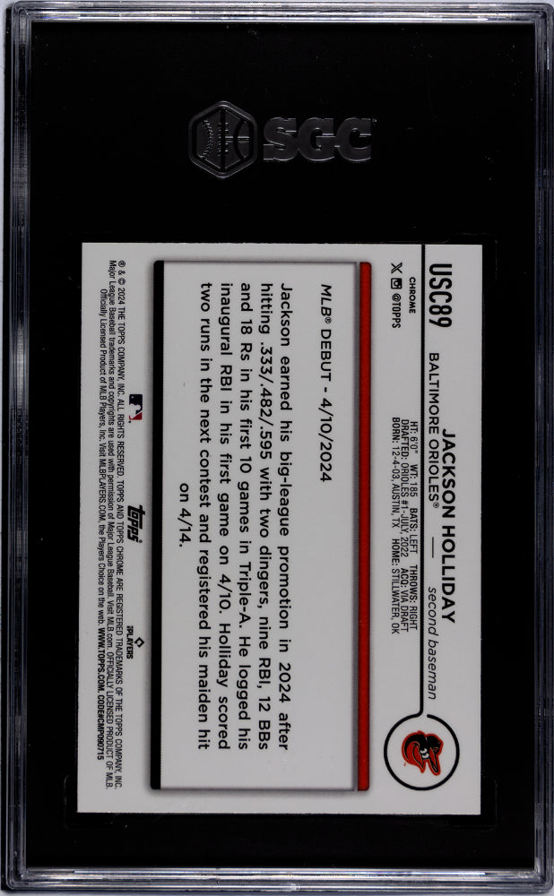 2024 Topps Chrome Update Jackson Holliday Raywave Refractor #USC89 SGC 10 - Graded Sports Cards