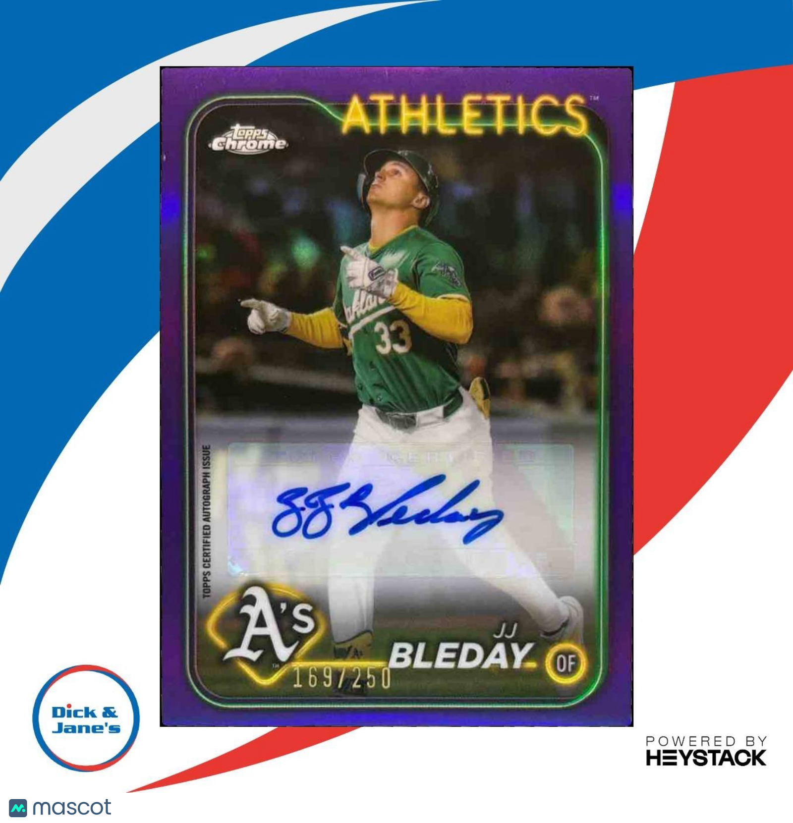 2024 Topps Chrome Update JJ Bleday Auto Purple /250 Oakland Athletics - Sports Cards