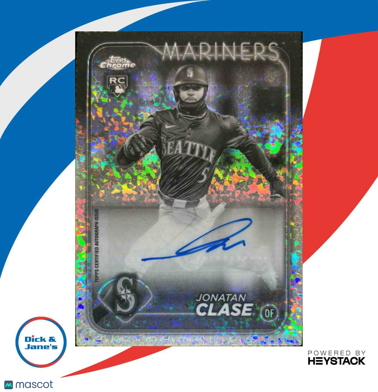 2024 Topps Chrome Update Jonatan Clase Auto Black White Mini-Diamond Mariners - Sports Cards