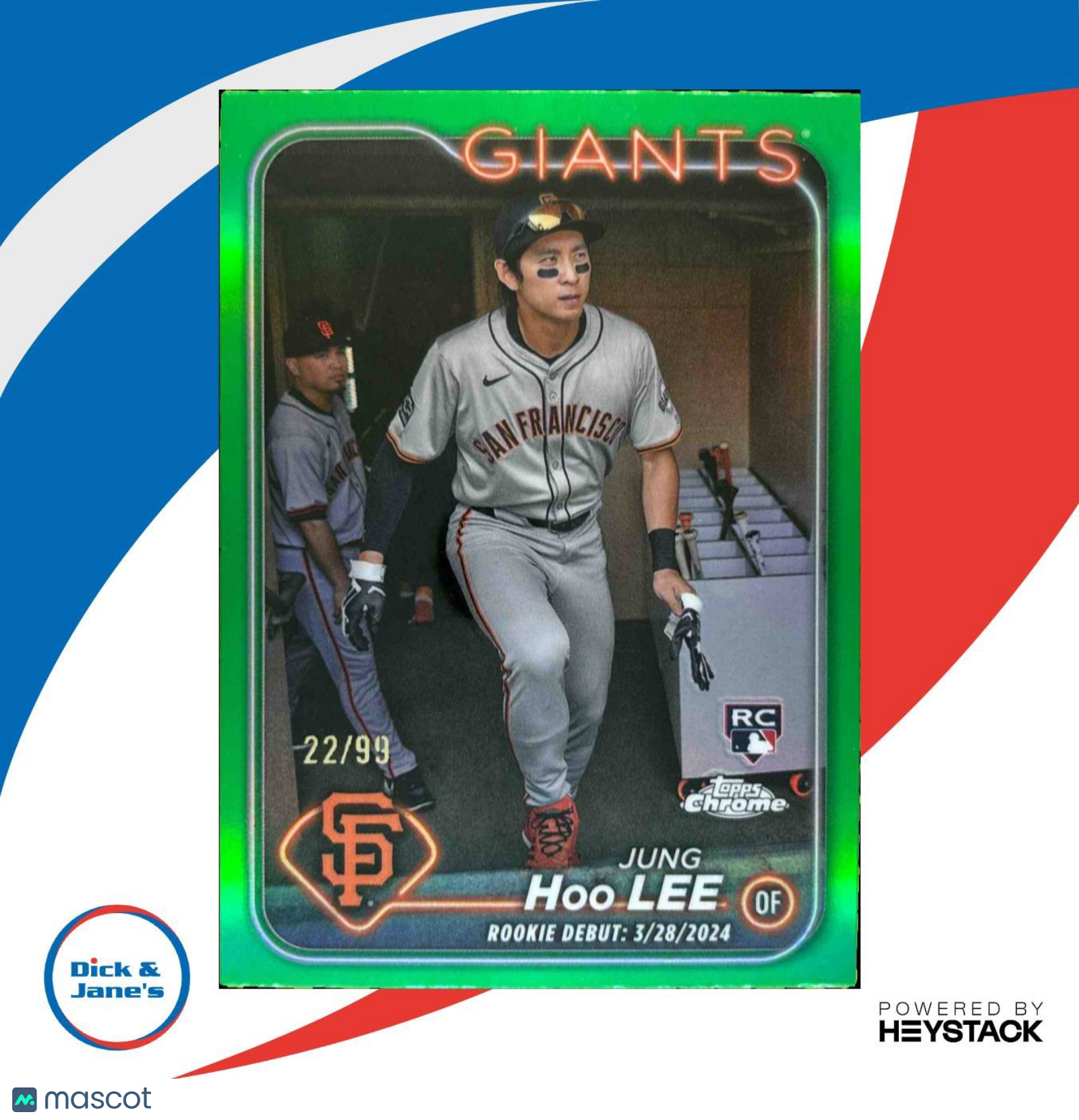 2024 Topps Chrome Update Jung HOO Lee Green Refractor /99 #USC185 RC Giants - Sports Cards