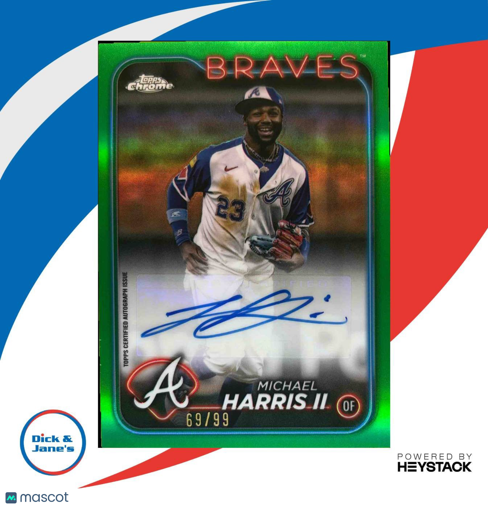 2024 Topps Chrome Update Michael Harris II Auto Green Refractor /99 Braves - Sports Cards