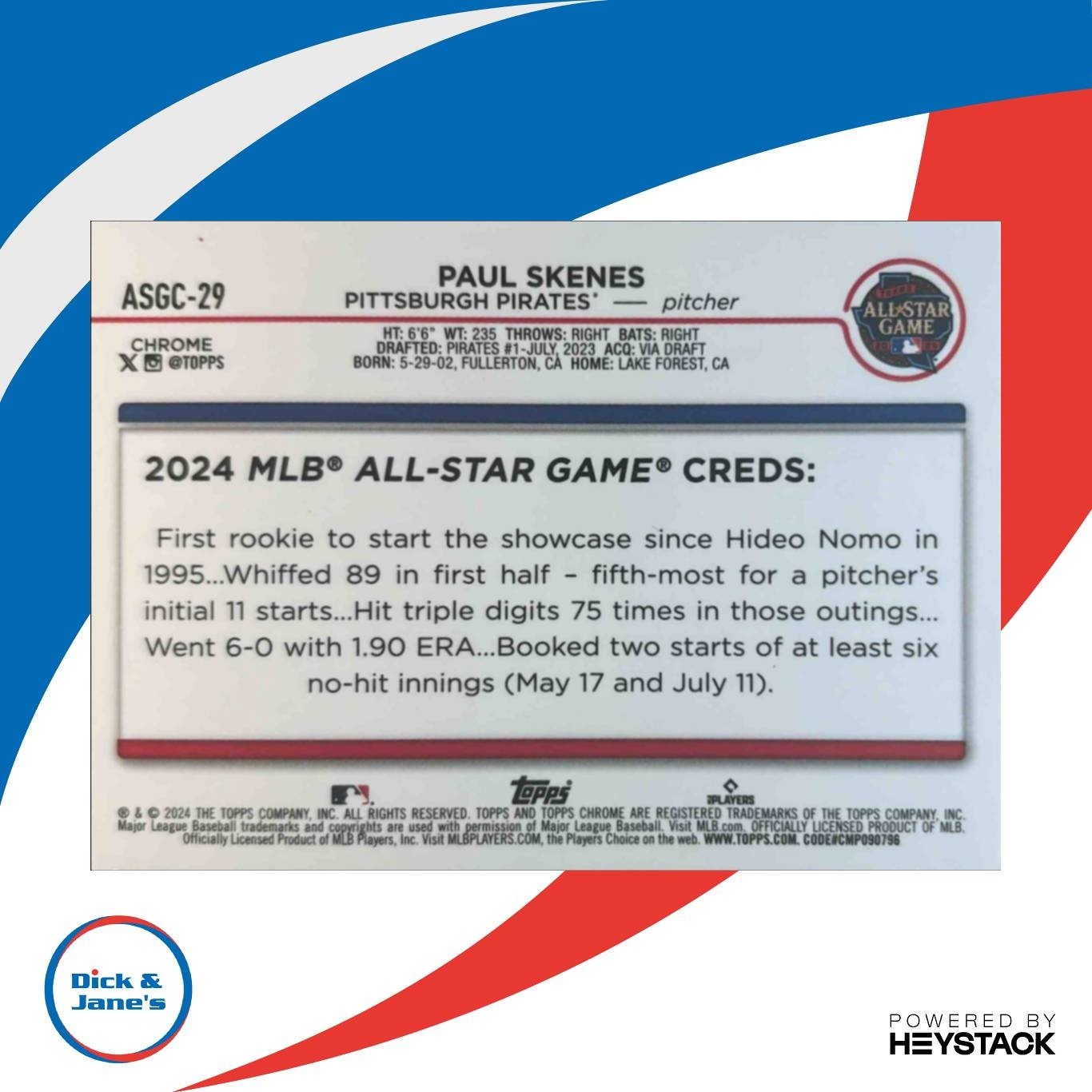 2024 Topps Chrome Update Paul Skenes All-Star Game RC Pittsburgh Pirates - Sports Cards