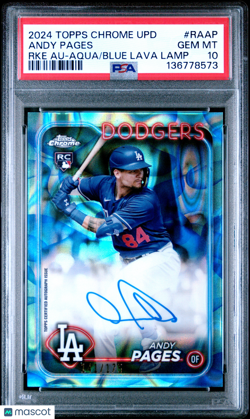 2024 Topps Chrome Update Rookie Auto Andy Pages Aqua Blue Lava Lamp /175 PSA 10 - Graded Sports Cards