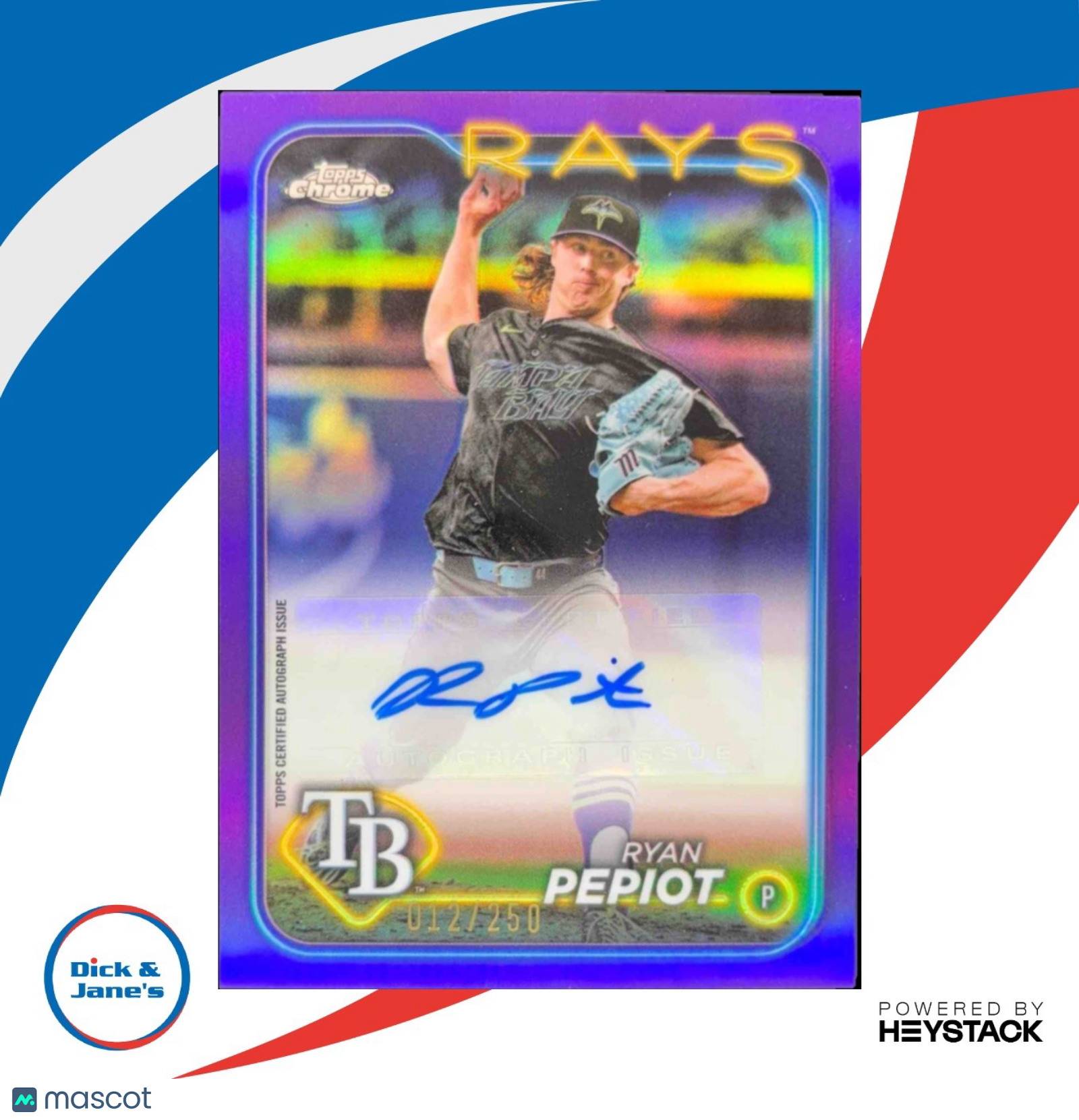 2024 Topps Chrome Update Ryan Pepiot Auto Purple Refractor 12/250 Tampa Bay Rays - Sports Cards