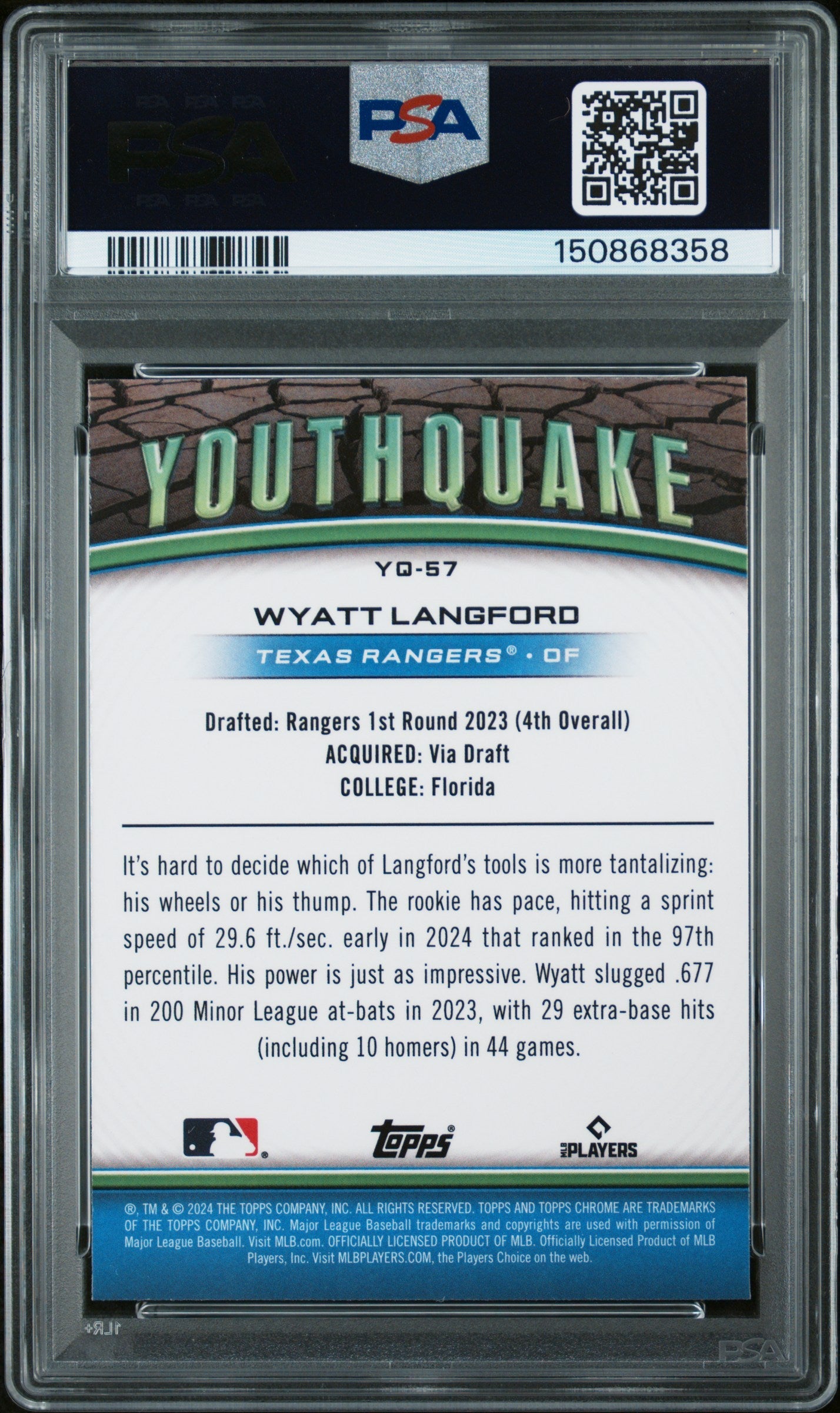 2024 Topps Chrome Youthquake Wyatt Langford Update #YQ57 PSA 10 - Graded Sports Cards