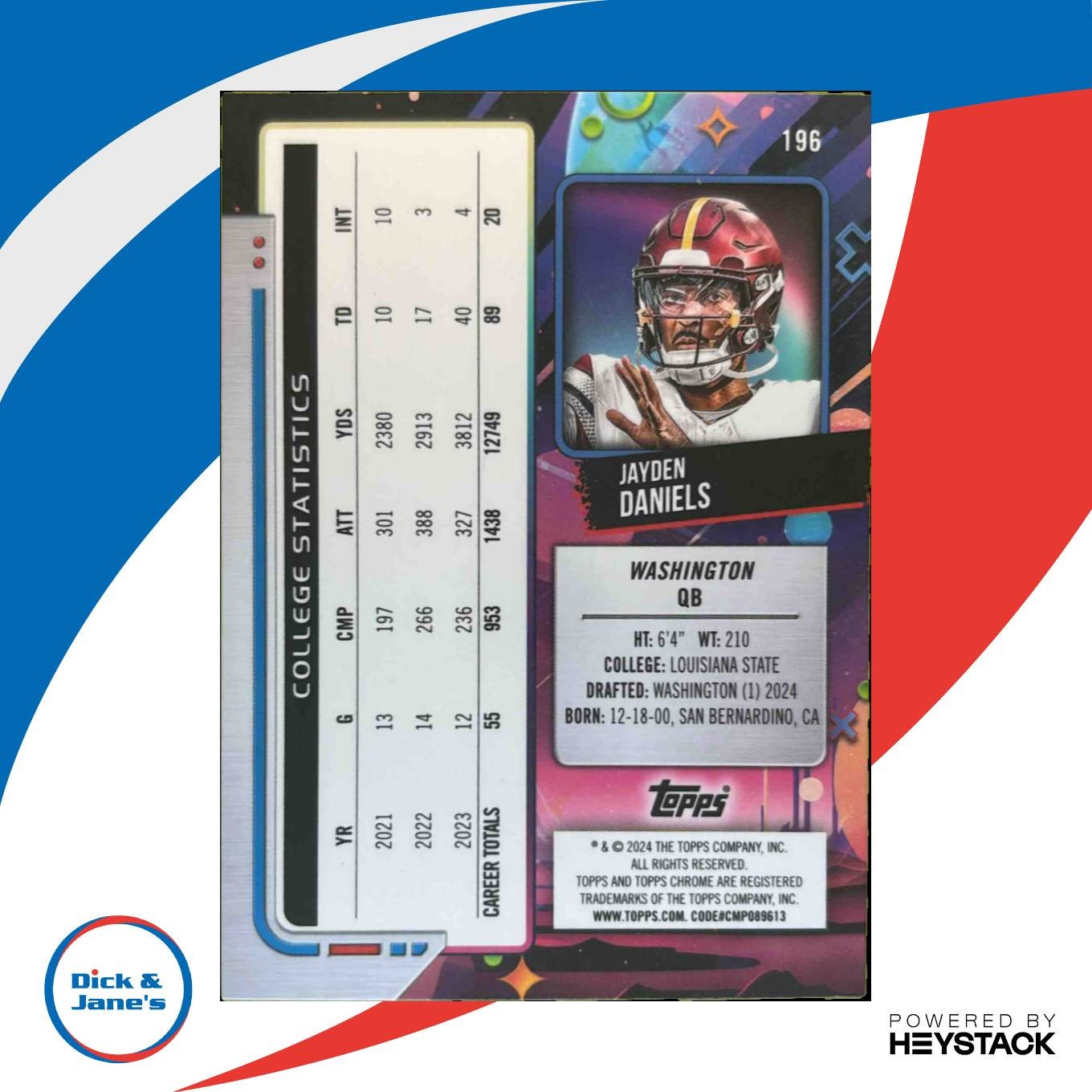 2024 Topps Cosmic Chrome Jayden Daniels Nucleus Refractor #196 RC Washington - Sports Cards