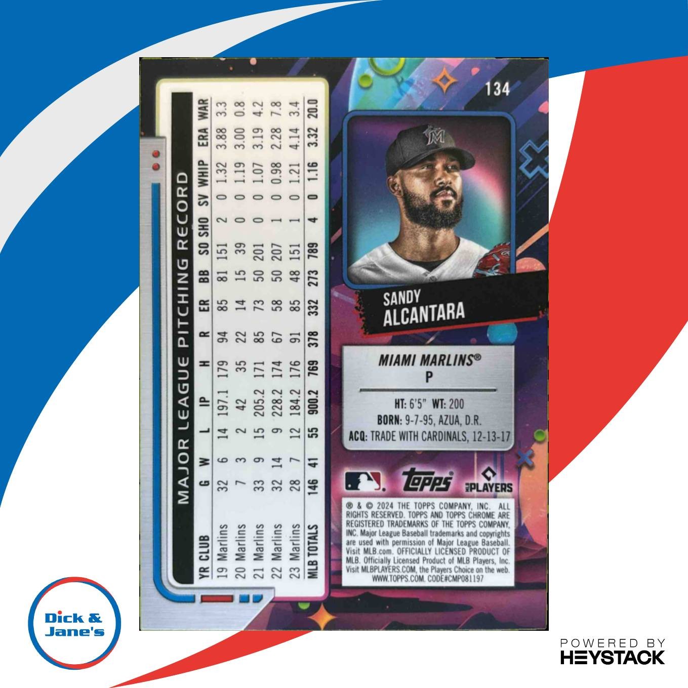 2024 Topps Cosmic Chrome Sandy Alcantara Purple Nebula /150 #134 Marlins - Sports Cards