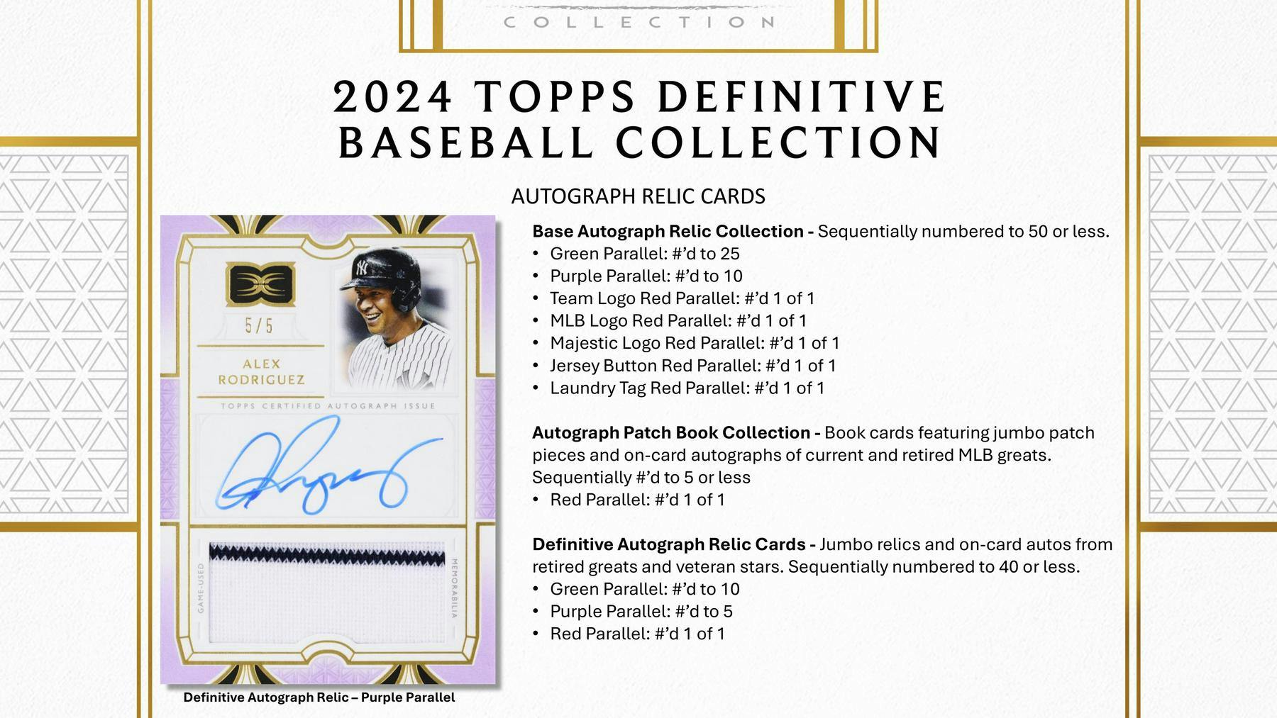 2024 Topps Definitive Collection Baseball Hobby Box (6 Autos and 2 Relics) - MLB hobby