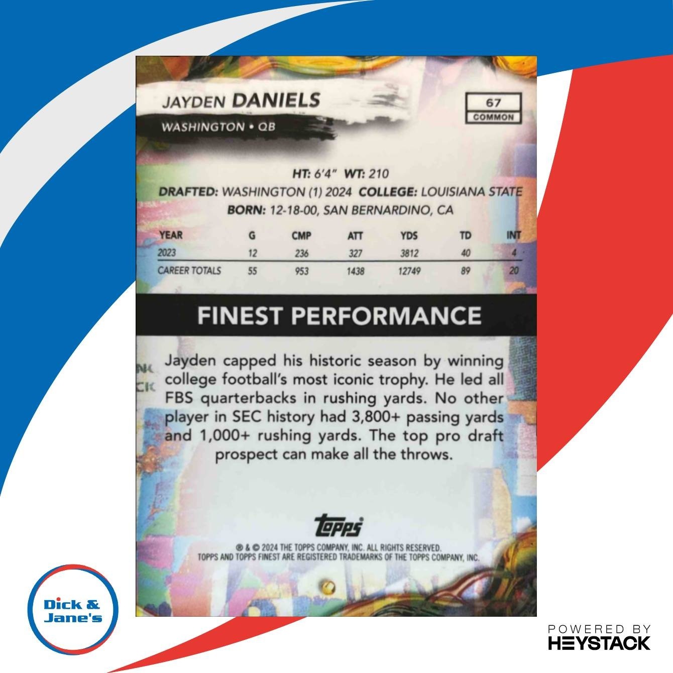 2024 Topps Finest Jayden Daniels XRefractor #67 RC Washington Commanders - Sports Cards