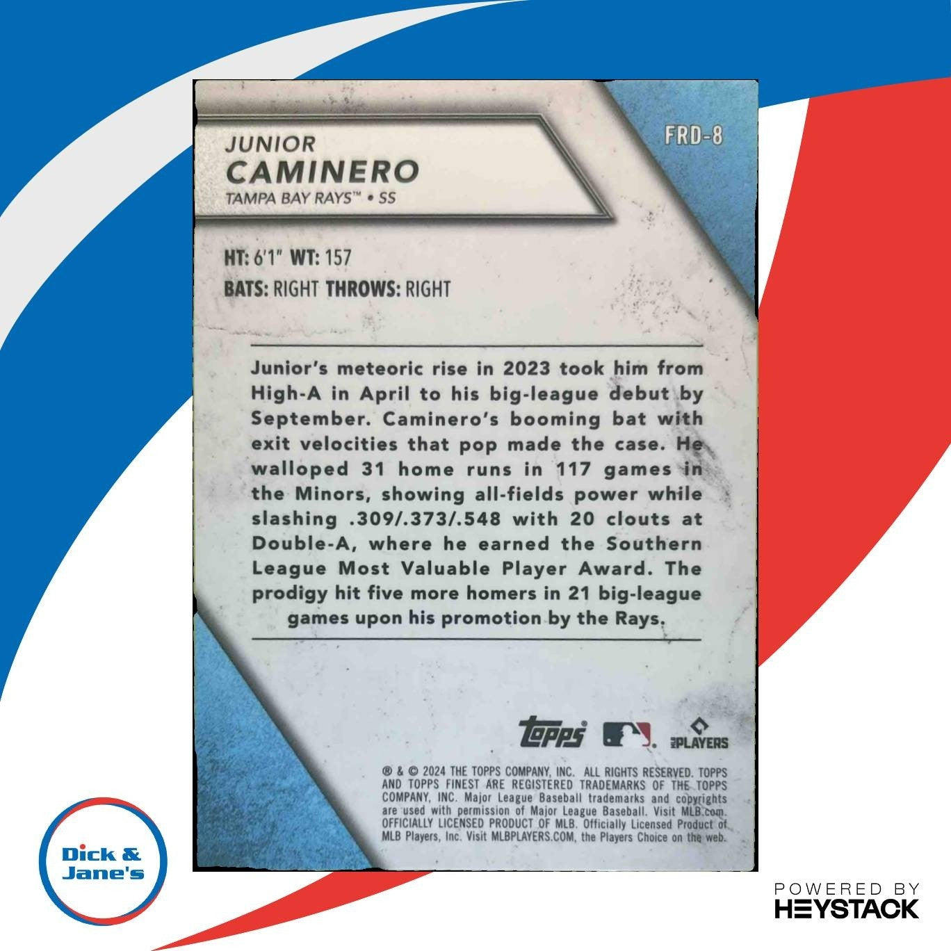2024 Topps Finest Junior Caminero Design Variations Green /75 RC Tampa Bay Rays - Sports Cards