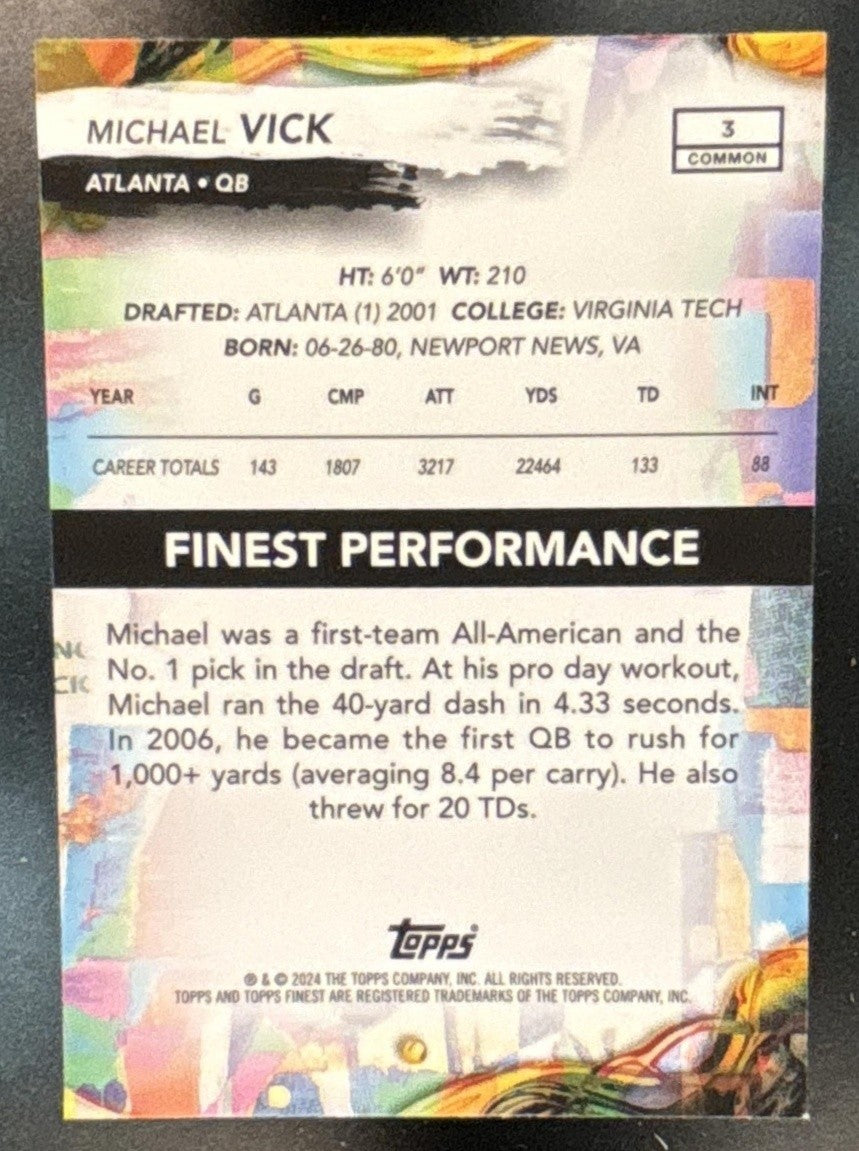 2024 Topps Finest Michael Vick Sky Blue Refractor /325 #3 Common Atlanta Falcons - Sports Cards