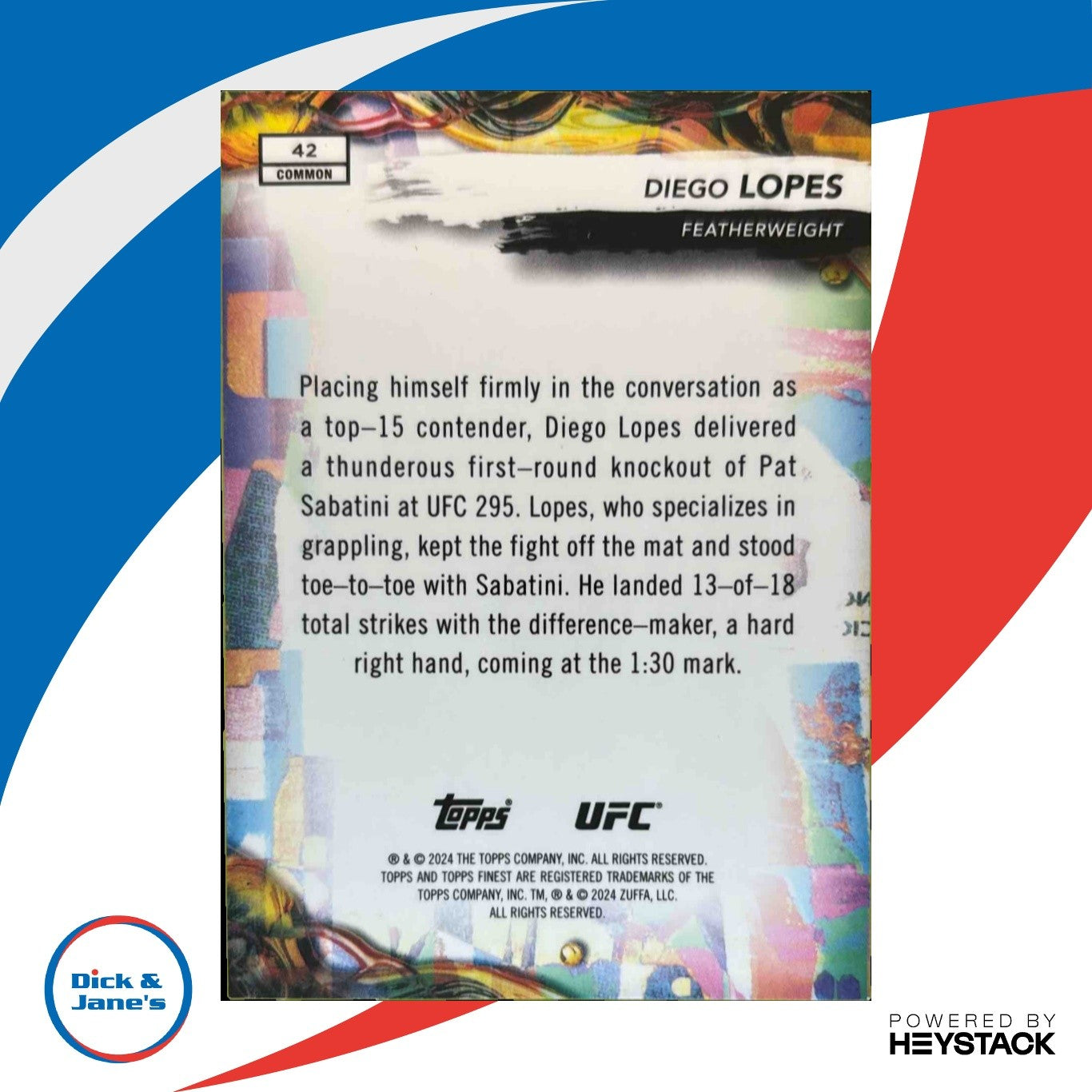 2024 Topps Finest UFC Diego Lopes Aqua Glitter Refractor #42 Common RC - Sports Cards