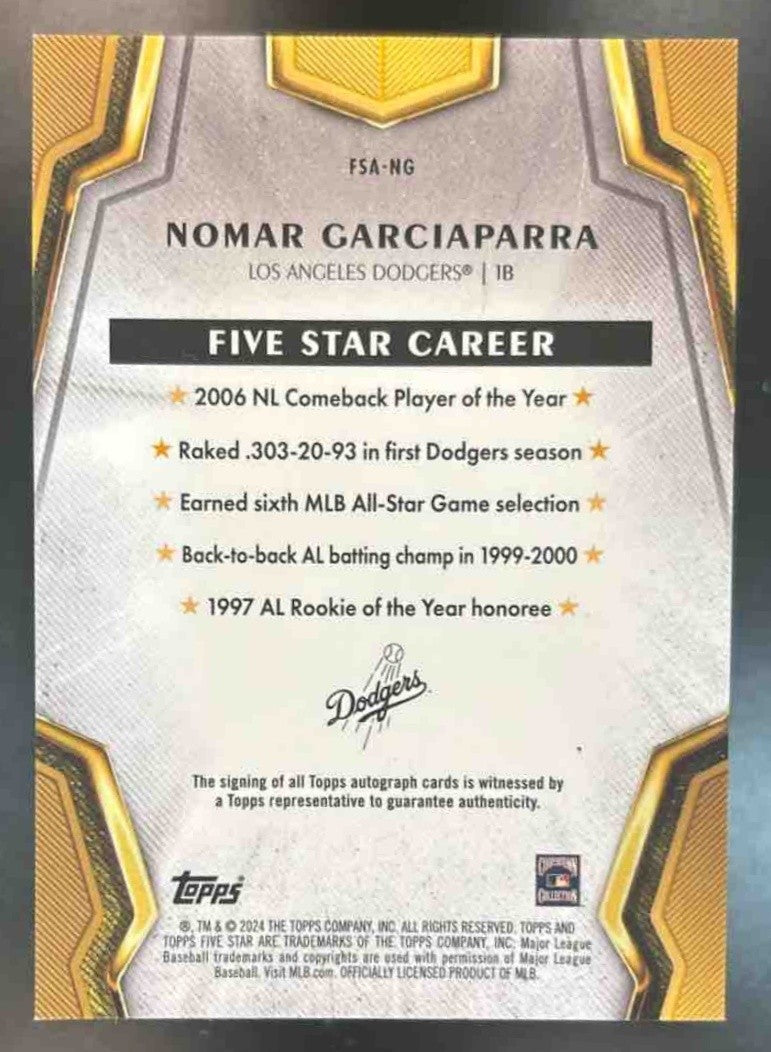 2024 Topps Five Star Nomar Garciaparra #FSA-NG Auto Los Angeles Dodgers - Sports Cards