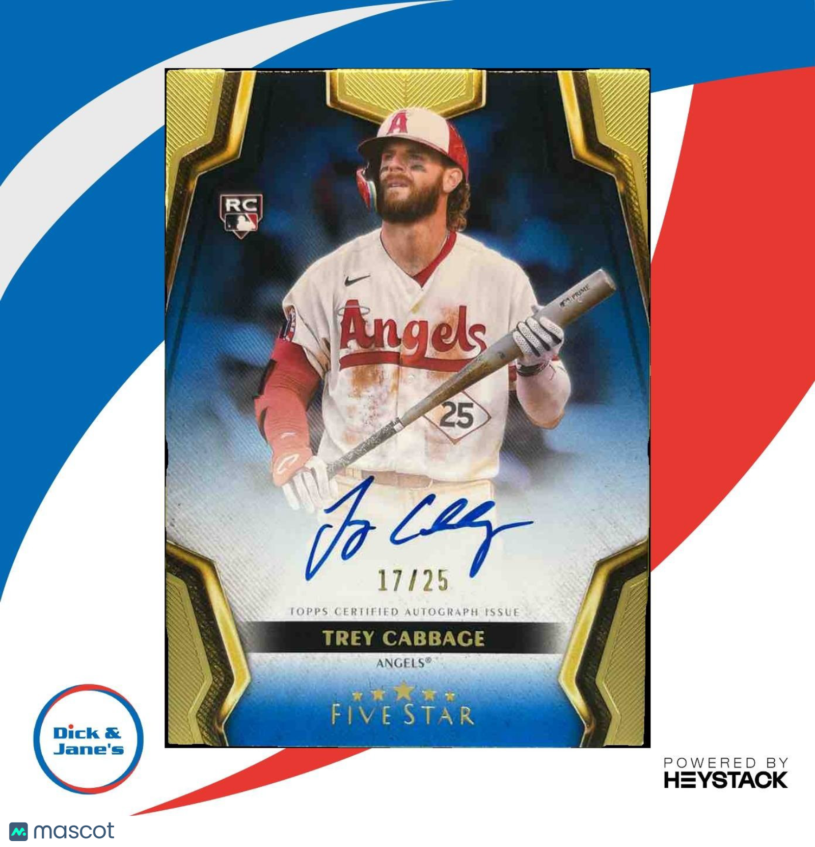 2024 Topps Five Star Trey Cabbage Blue 17/25 #FSA-TC RC Auto Los Angeles Angels - Sports Cards