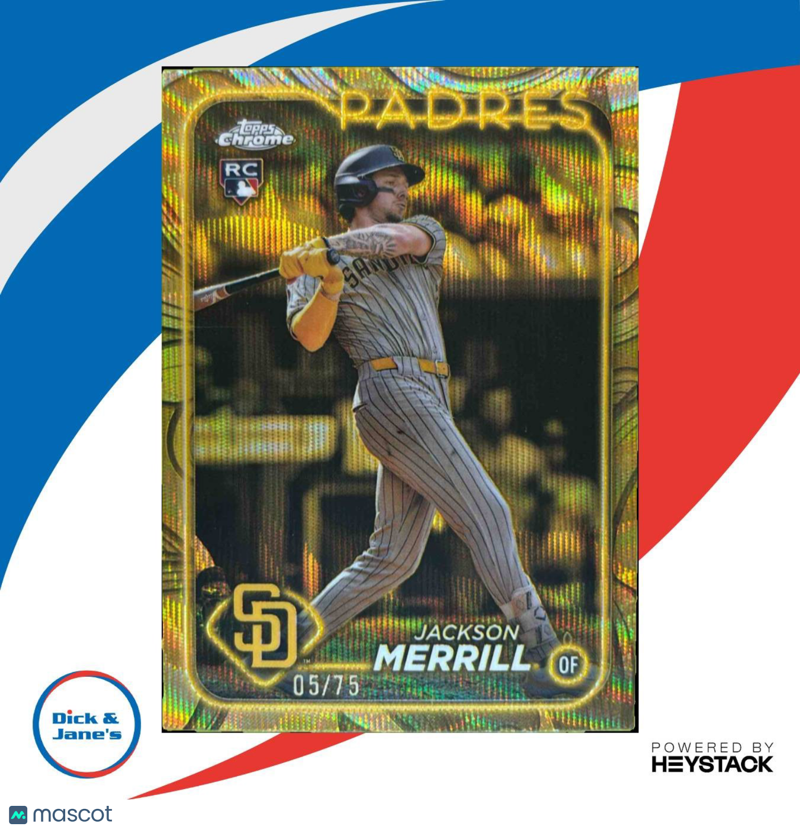 2024 Topps Gilded Collection Jackson Merrill Gold Wave Refractor 05/75 RC Padres - Sports Cards